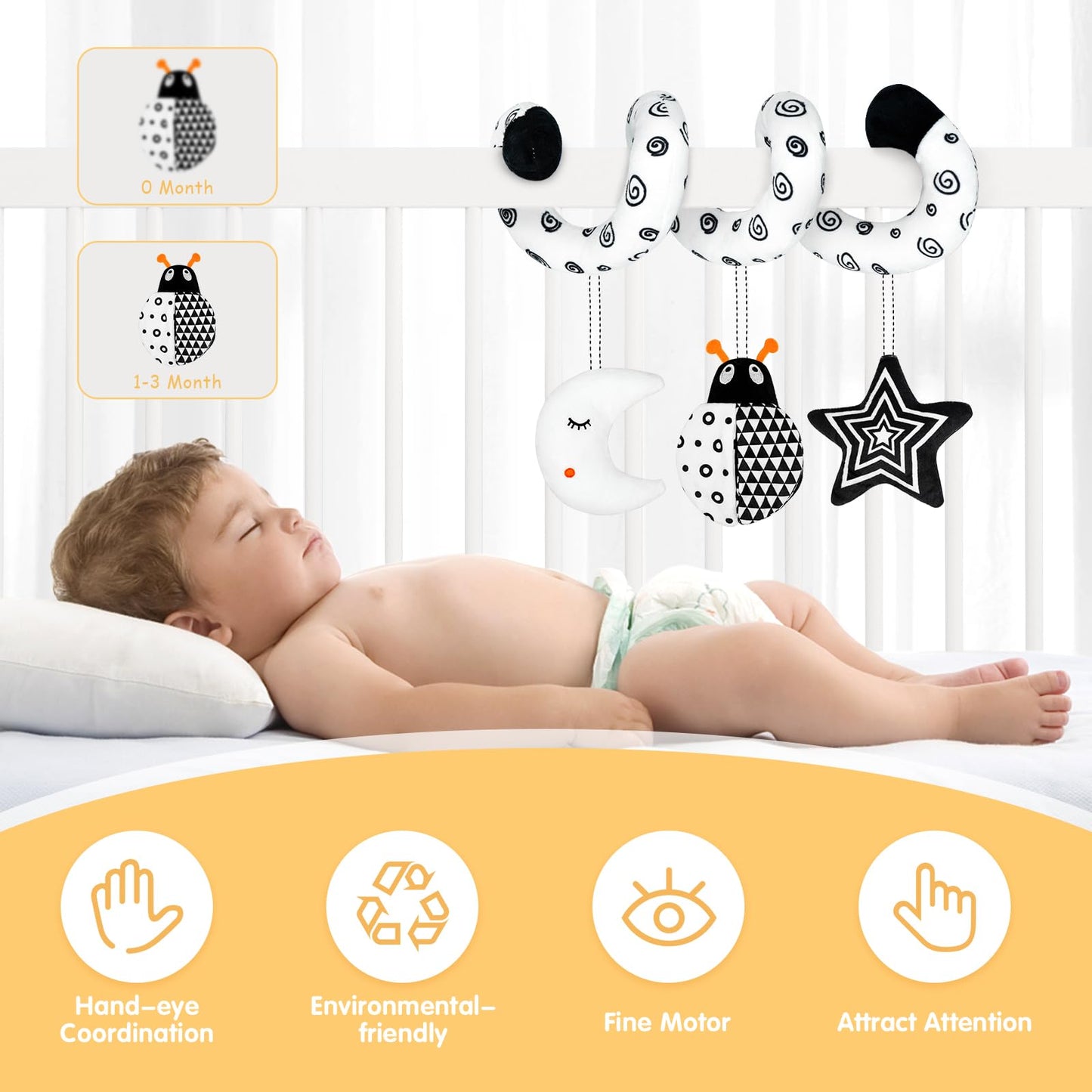 XIXILAND Baby Rattles 0-6 Months Black and White Baby Toys 0-3 Months & Car Seat Toys High Contrast Infant Toys, Newborn Sensory Infant Toys for 0-18 Months