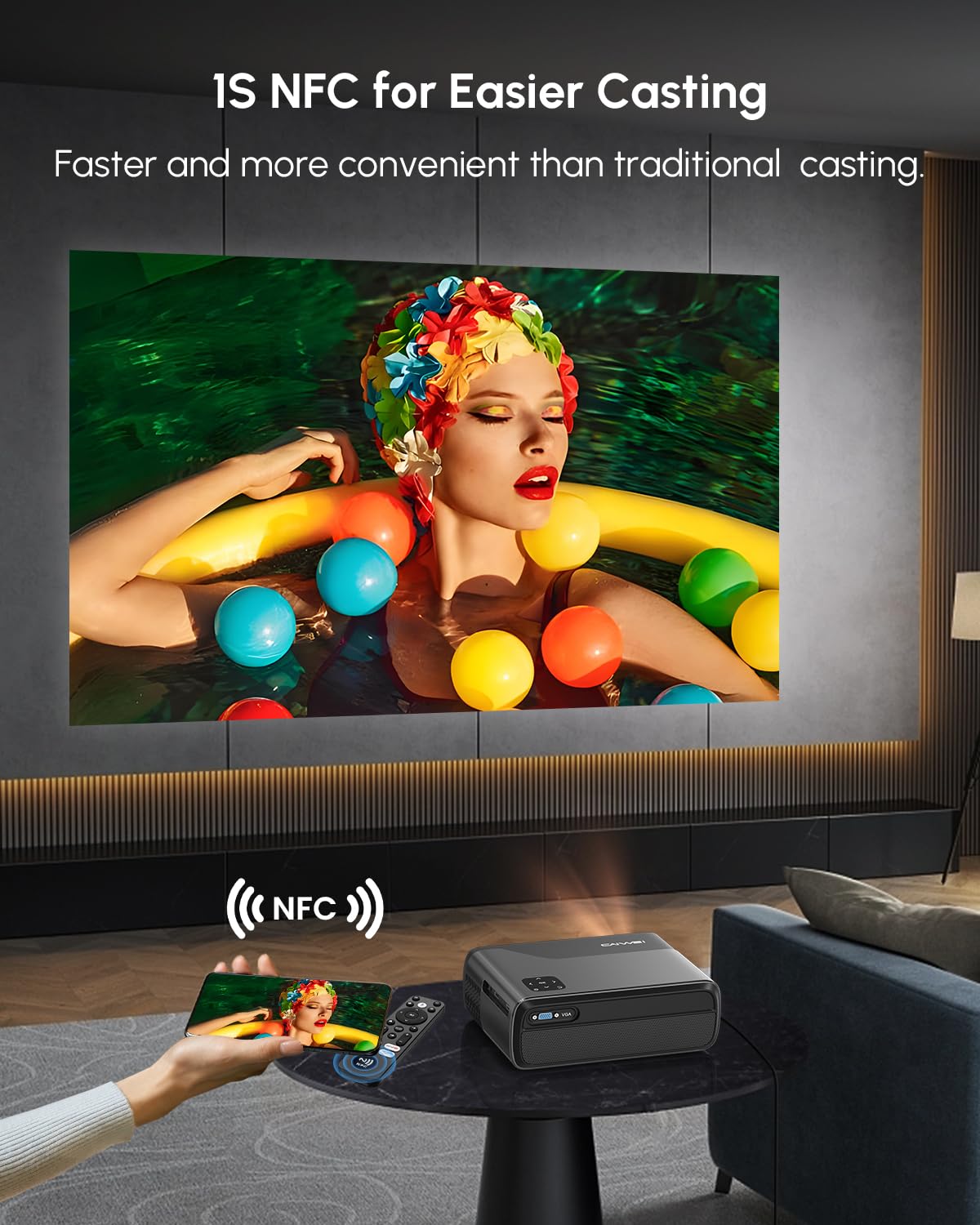 4K HDR Projector 1400 ANSI Ultra HD Portable Smart Projector with Wifi6 and Bluetooth, HDMI eARC, DD+, NFC, Auto Focus for Home Theater, Outdoor Movie, Bedroom