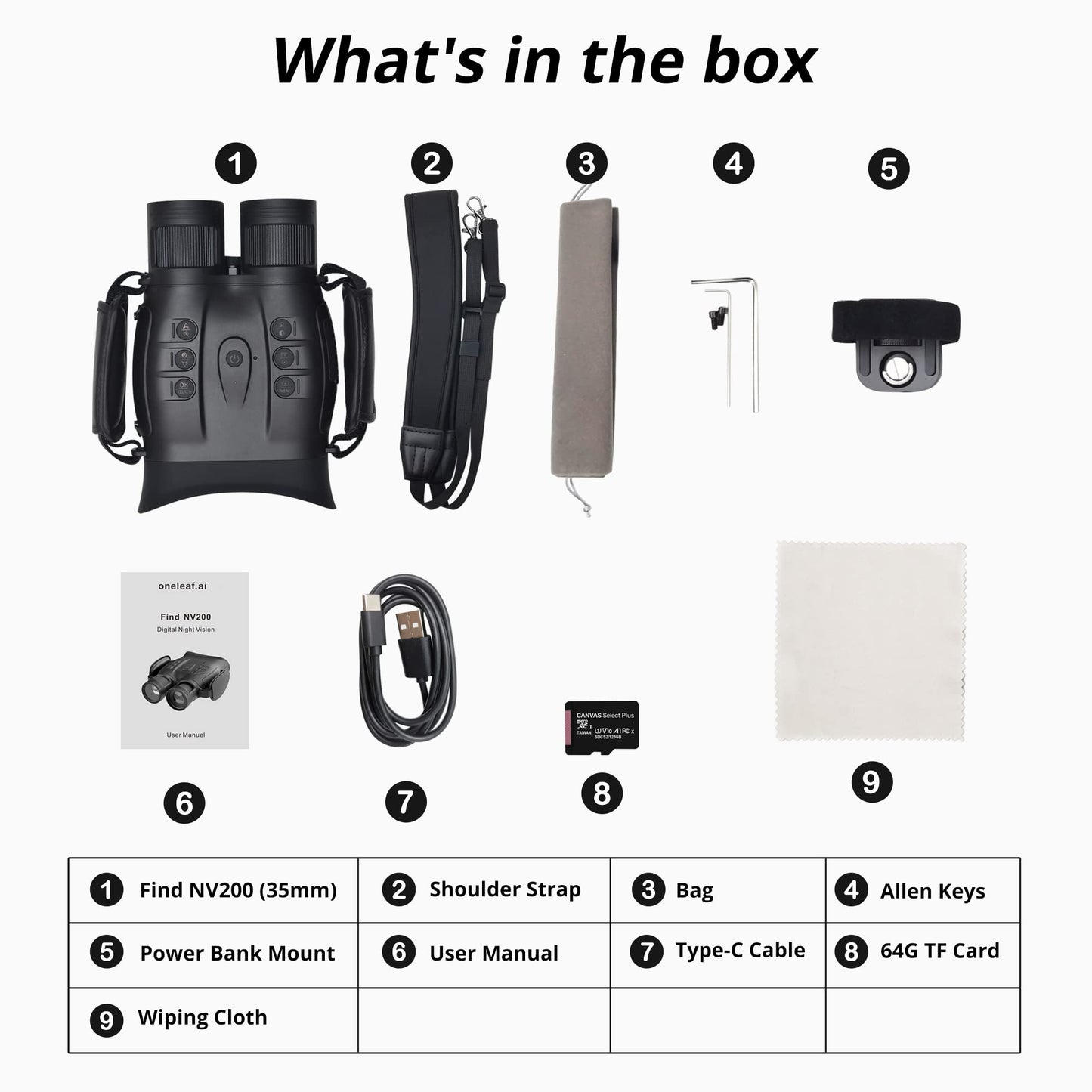 oneleaf.ai Find NV200 True 4K 35mm Night Vision Binoculars, Night Vision Goggles for Observation/Hunting, Night Viewing Distance up to 600M (Day Viewing Distance up to 6KM)