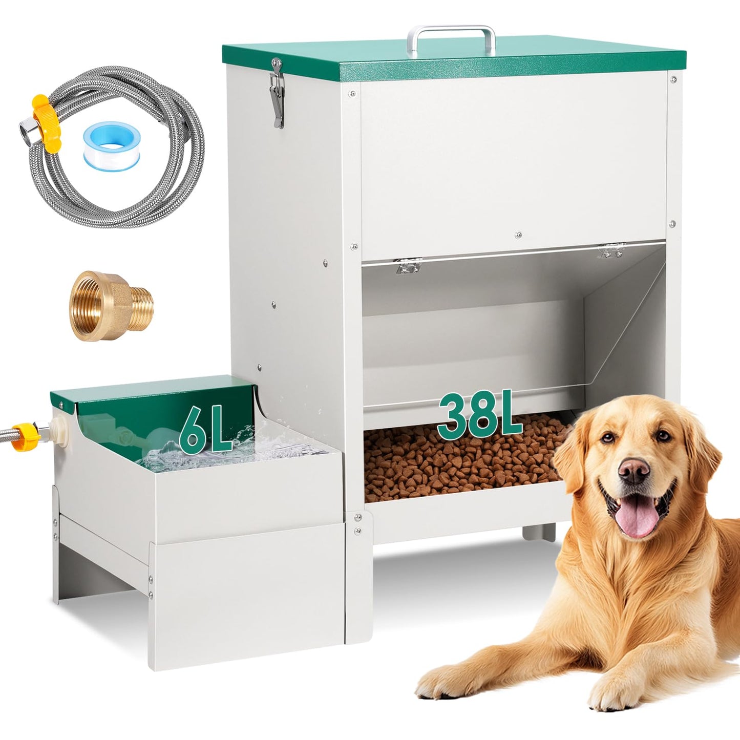PKNYBZH 38L Automatic Dog Feeder Large Breed and Automatic Dog Water Dispenser for Large Dogs