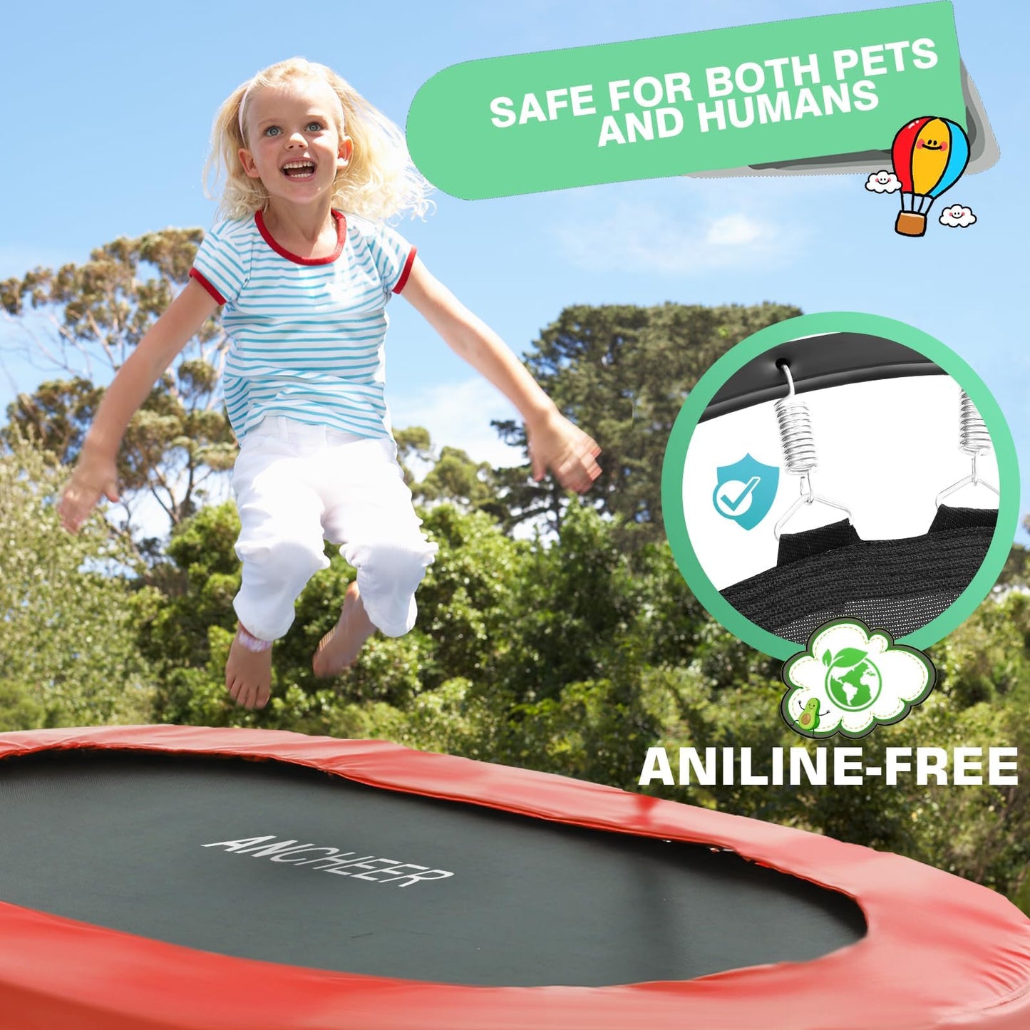 ANCHEER Trampoline for Kids, Toddler Trampoline Indoor Sports and Outdoor Games 56" Kids Rebounder 220LBS Capacity with Adjustable Safety Handrail Foldable Jumper for Boys and Girls (ASTM Certified)