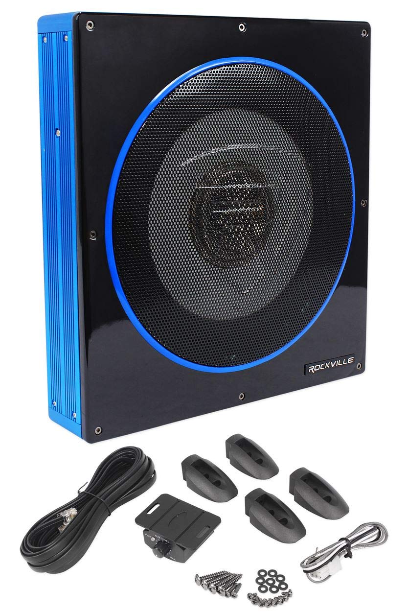 Rockville RW10CA 800W Peak Slim 10" Active Powered Car Subwoofer, Built-in Amp, Hardwired Remote Control, Low Profile Design for Compact Car Audio Systems