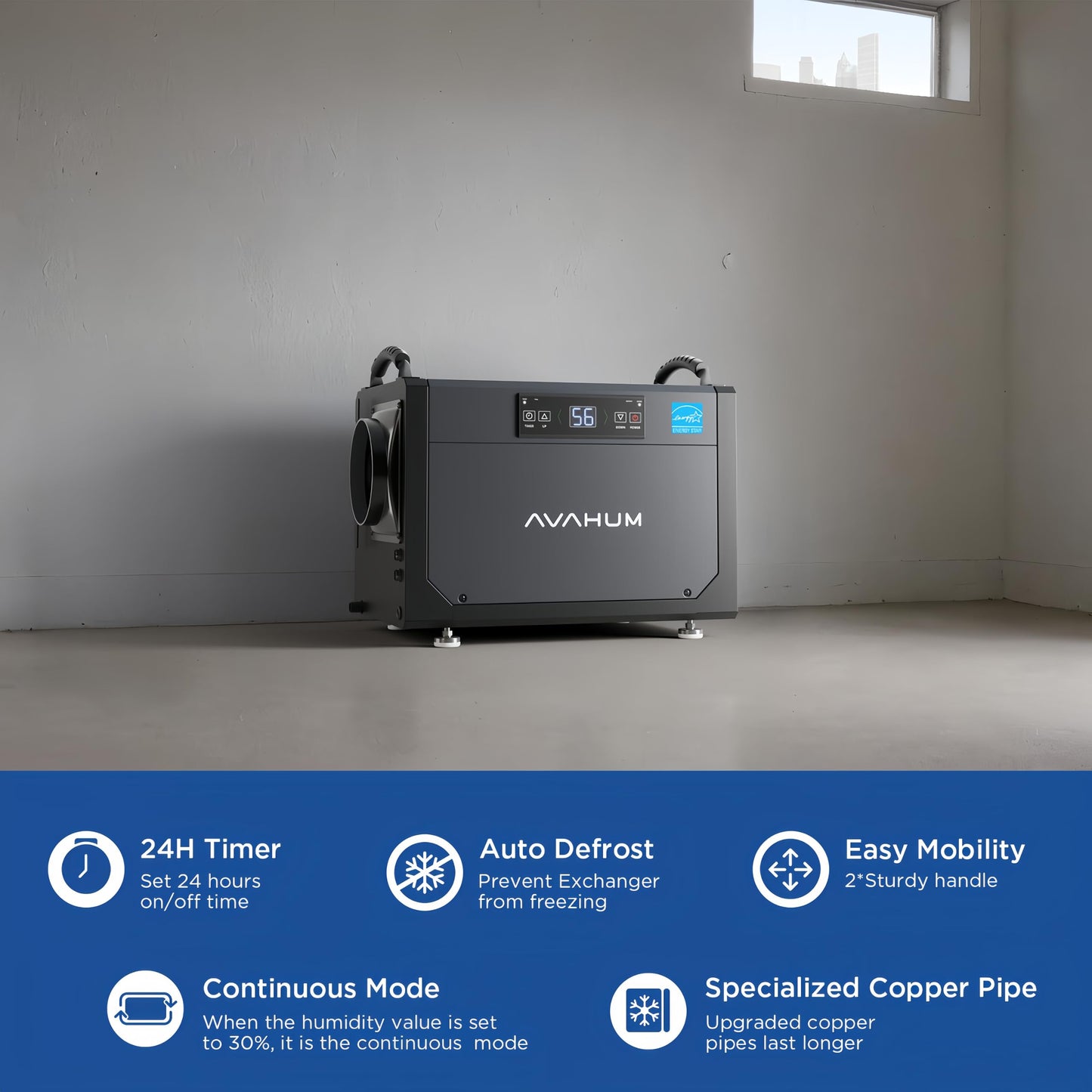 120 Pint Crawl Space Dehumidifier Commercial Energy Star Efficient Certified Dehumidifier for Basement,Whole House with Drain Hose,Large Capacity, Water Damage Unit,Portable, Auto Defrost