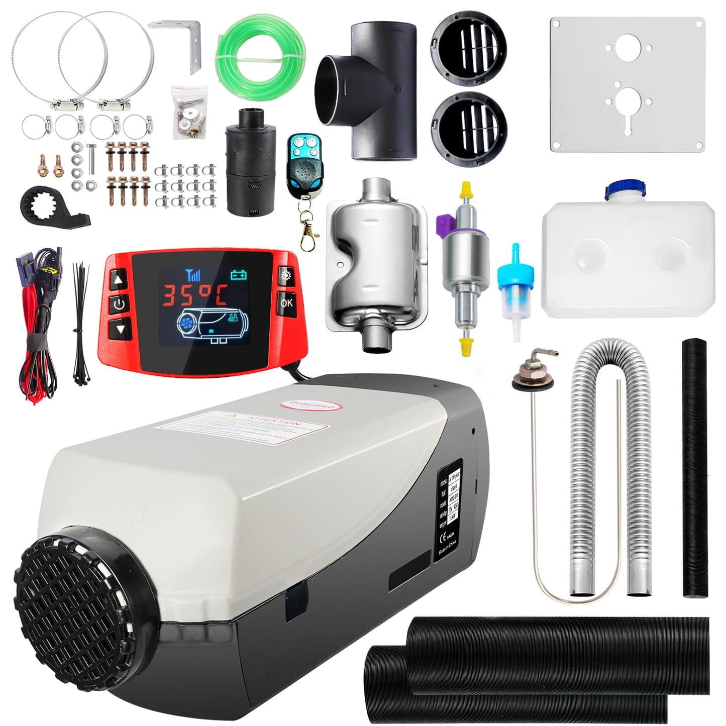 WAYSKA Diesel Heater 12V, 5L Tank, Diesel Heater 2KW, Muffler, Diesel Parking Heater with LCD Monitor & Remote Control for Trucks, Trailer, Boat and Motor-Home