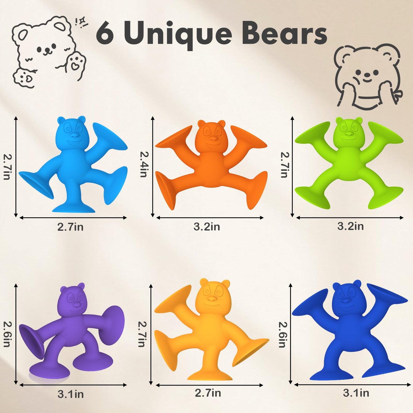 Guibola 6 PCS Suction Cup Toys, No Hole Baby Bath Toys Suction Toy - Connect, Build, Create - Toddler Bath Toys for Kids Ages 1-3, Silicone Sensory Fidget Toys for Baby Tray Window Travel