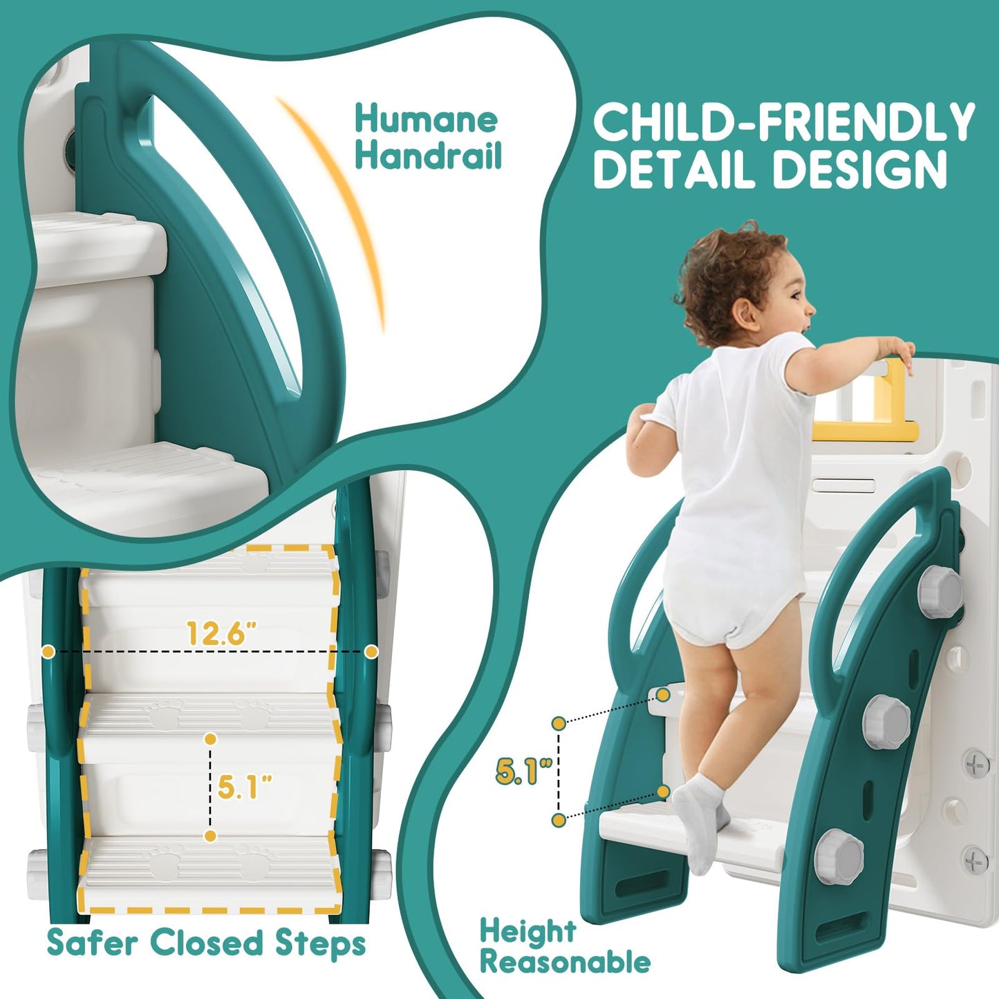 Toddler Slide for Kids with Climber Basketball Hoop, Storage Space, Telescope Kids Indoor Slide Baby Slide for Outdoor Play Upgraded Toddler Indoor Playground with Wider and Longer Slideway Upgraded
