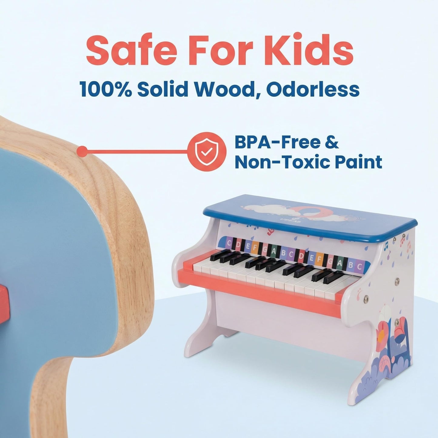 UDEAS Wooden Kids Piano Keyboard, Mini Piano Toys with 25 Keys Digital Piano for Kids 3+ Years, Gifts Educational Musical Instruments for Girls and Boys