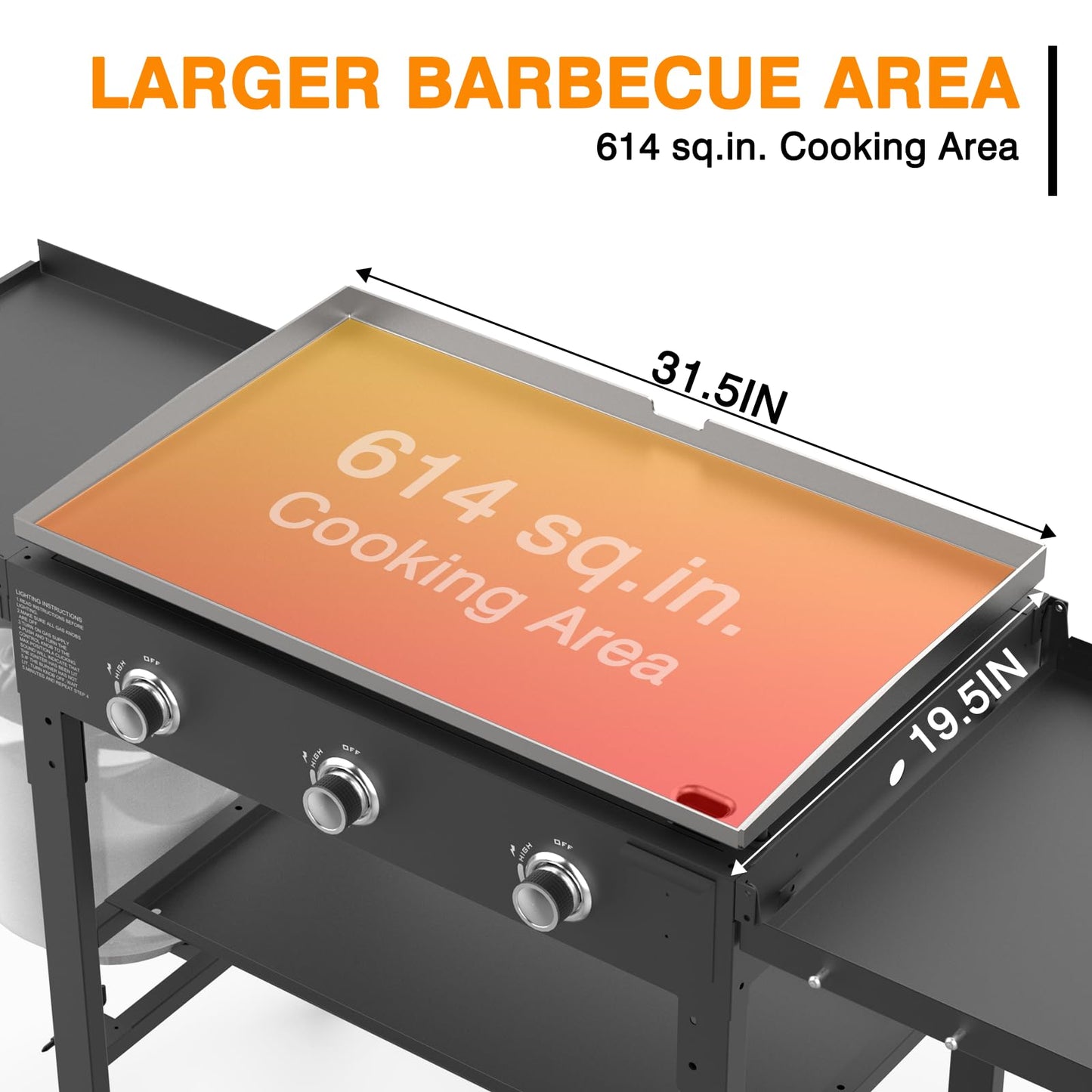 ADREAK 3 Burner Foldable Gas Griddle, 32 Inch Stainless Steel Portable Detachable Propane Griddle, 45,000 BTU Flat Top Barbecue Grill with Side Shelves for Camping