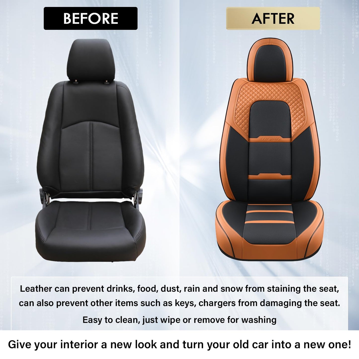Coverado Car Seat Covers Full Set, 5 Piece Car Seat Protector with Removable Headrest, Nappa Leather Breathable Front Rear Seat Cushion Side All Wrapped Universal Fit Truck Automotive Most Cars Brown