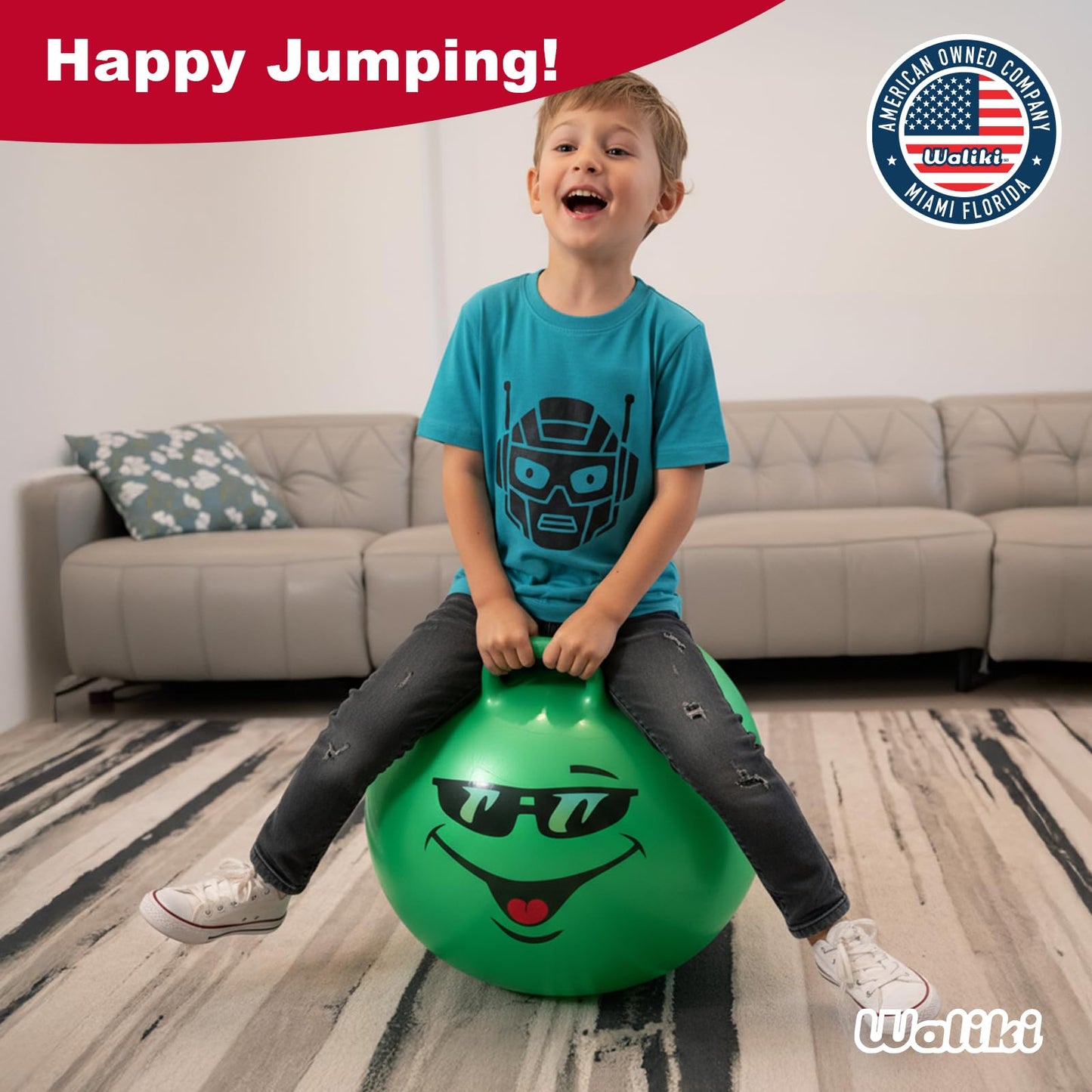 WALIKI Hop Ball Toy for Boys and Girls 3 4 5 and 6 Years Old | 18” Green Hopper Jumping Therapy Ball for Kids | Outdoor Toys for Kids Who Love Hopping