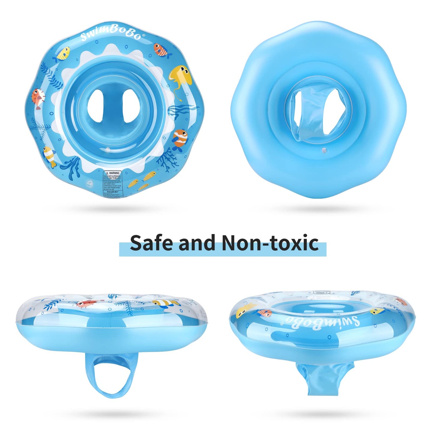 Swimbobo Inflatable Baby Swimming Float with Safety Seat Fun Swimming Pool Toys for Age 6-36 Months Toddler(Blue Oecan)