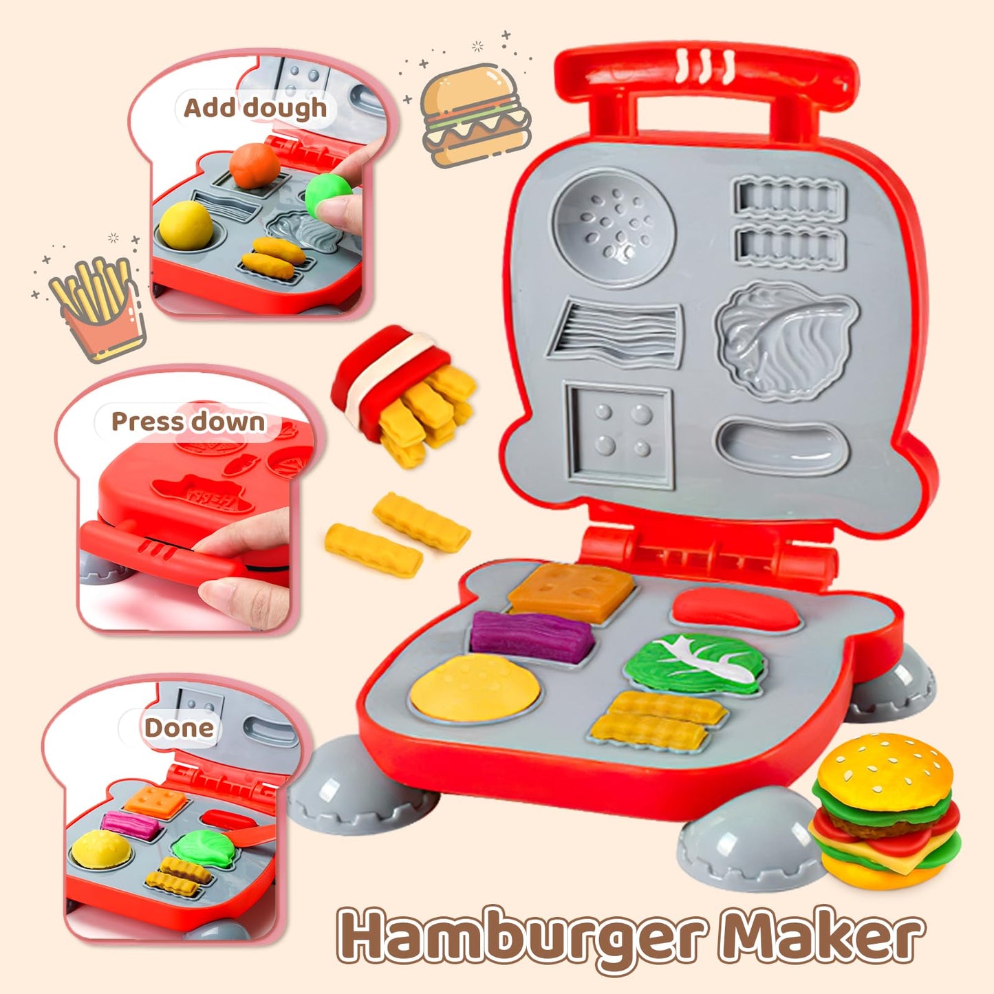 Aprilwolf 75 PCS 4 in 1 Dough Sets for Kids Ages 3-4-8, Art Crafts Dough Tools Kit, Ice Cream Playset Noodle Hamburger Maker Machine Dessert Rack, Kitchen Creations Food Play Toys Toddlers Boys Girls