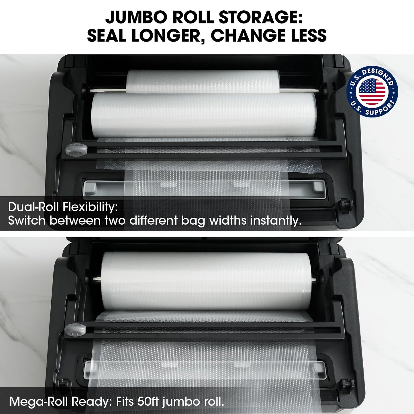 Vesta Precision 12" Vacuum Sealer Machine for Liquid & Moist Foods, Smart Heat Sealing Prevents Bag Melting, Built-in Cutter & Roll Storage Fits 2X20’ or 1X50' Rolls, Mason Jar Kit, Sous Vide, V23