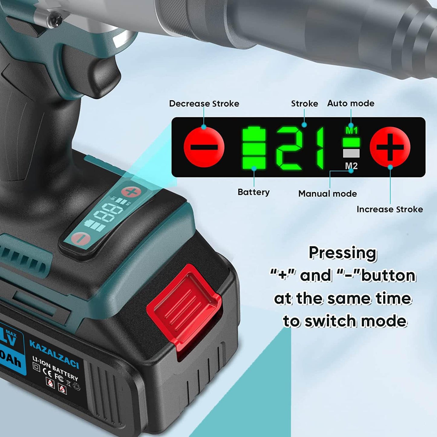 Cordless Tapping Gun Battery Operated Threading Machine, Electric Tapper Handheld Drilling Threading Gun with ANSI Collets for M4-M12 Taps, Protective Chucks, Automatic, Portable with 5.0Ah Battery