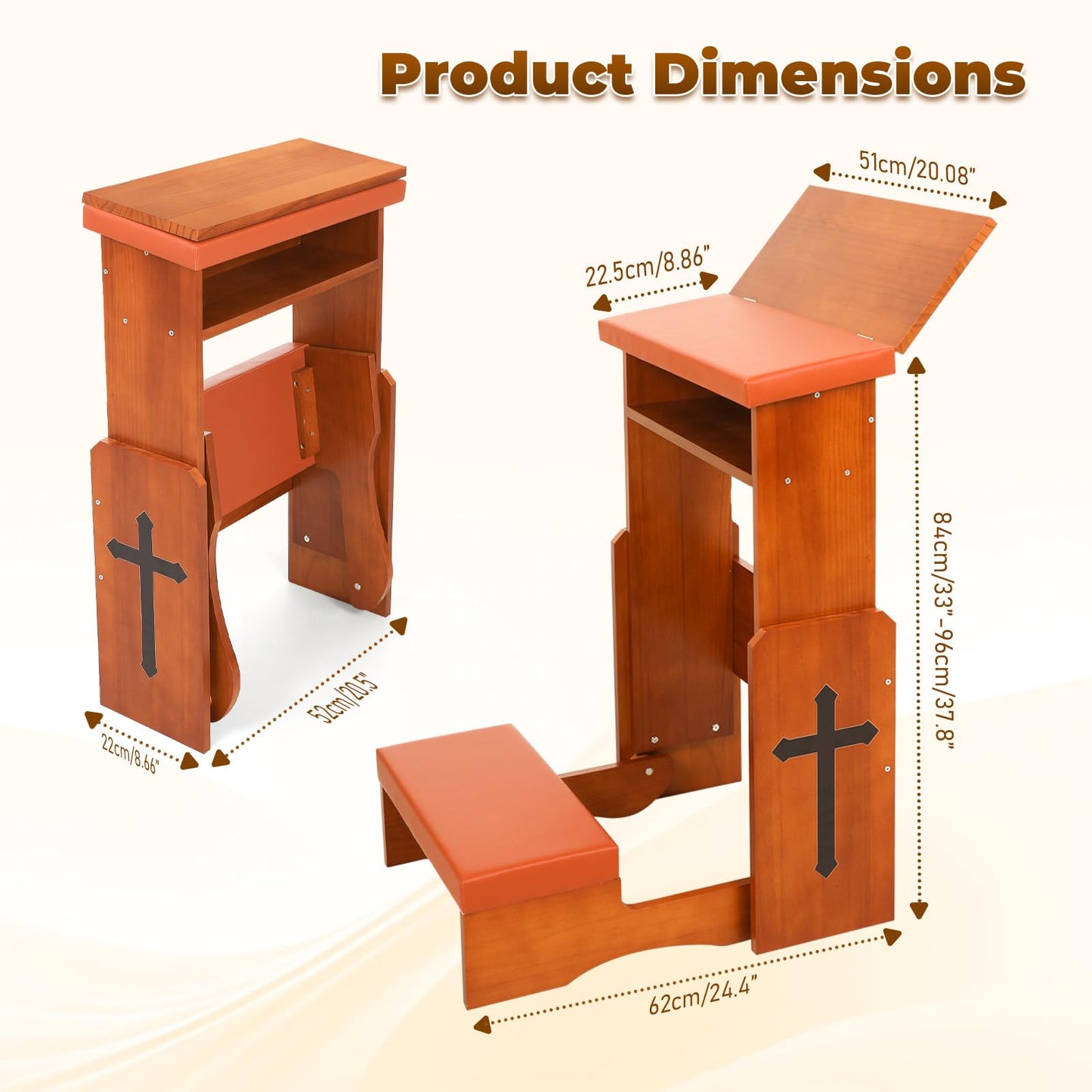 JoyPcsTable Prayer Kneeler Bench with Book Rest, Adjustable Height Foldable Kneeling Bench with Thick Padding, Portable Prayer Stool for Home, Church and Meditation