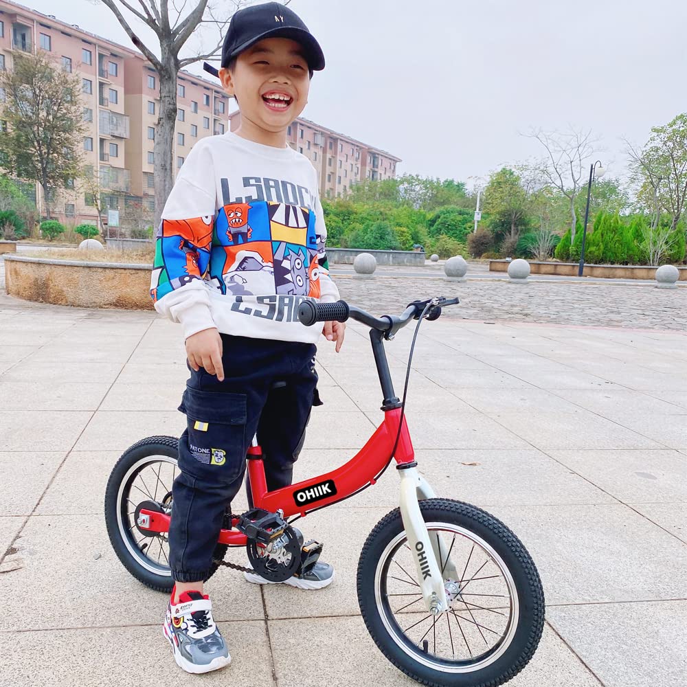 OHIIK Balance Bike 2 in 1 for Kids 2 3 4 5 6 7 Years Old,Balance to Pedals Bike,12 14 16 inch Kids Bike,with Pedal kit,Training Wheels,Brakes (16 inch, Red)