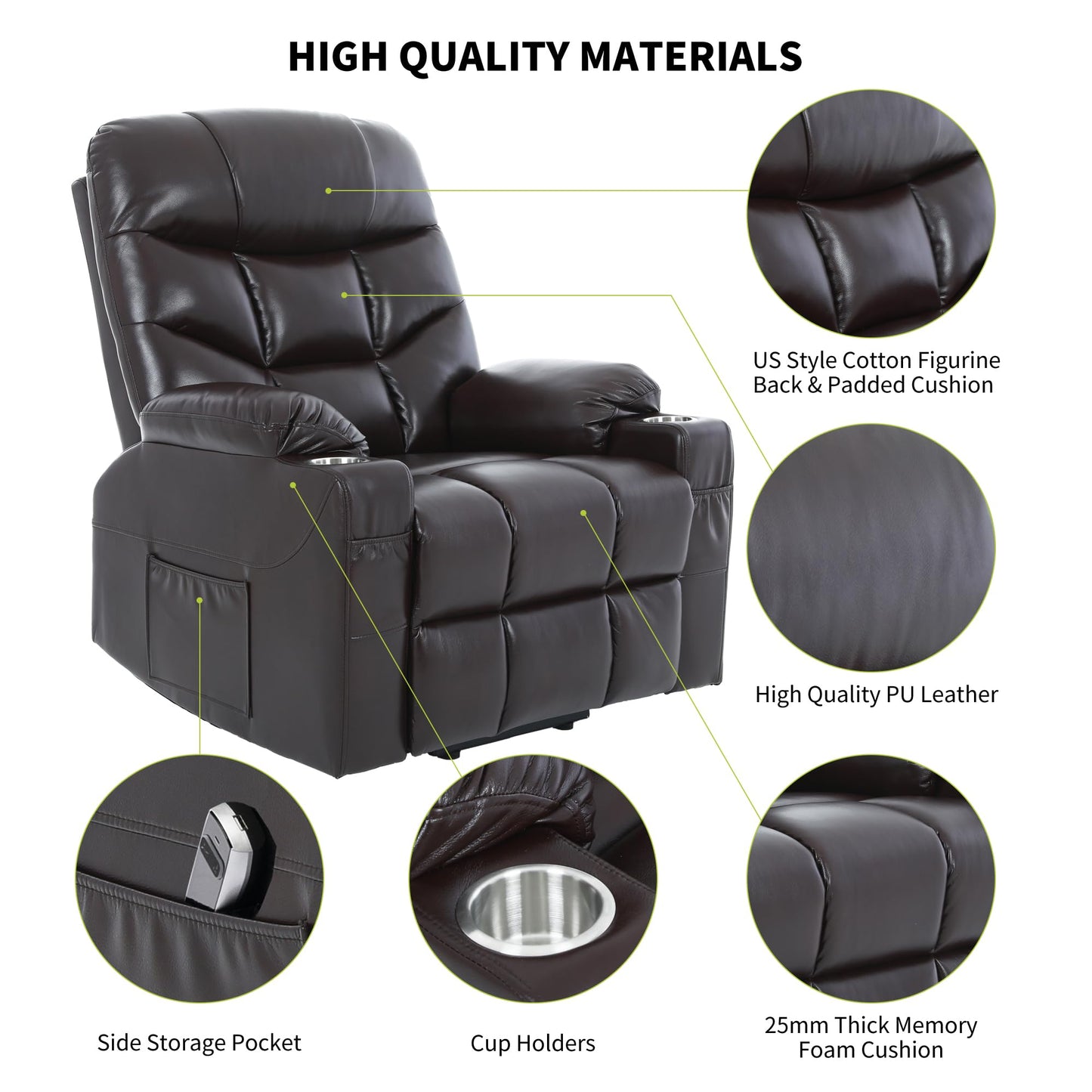 S*MAX Oversized Power Lift Recliner Chair for Elderly X Large with Premium PU Leather Lift Chair Electric Recliner Powered by OKIN Motor Side Pockets USB Charge Port Stainless Cup Holder Brown
