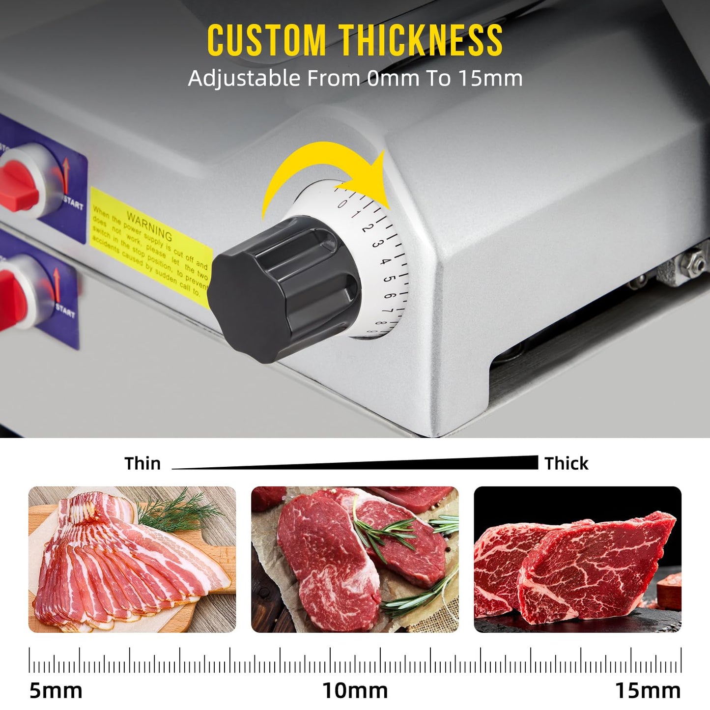 Commercial Meat Slicer, 10 in Electric Food Slicer - Fully-Auto 240W+430W, Stainless Steel, Adjustable Thickness 0-16 mm, Silver, Home & Commercial Use