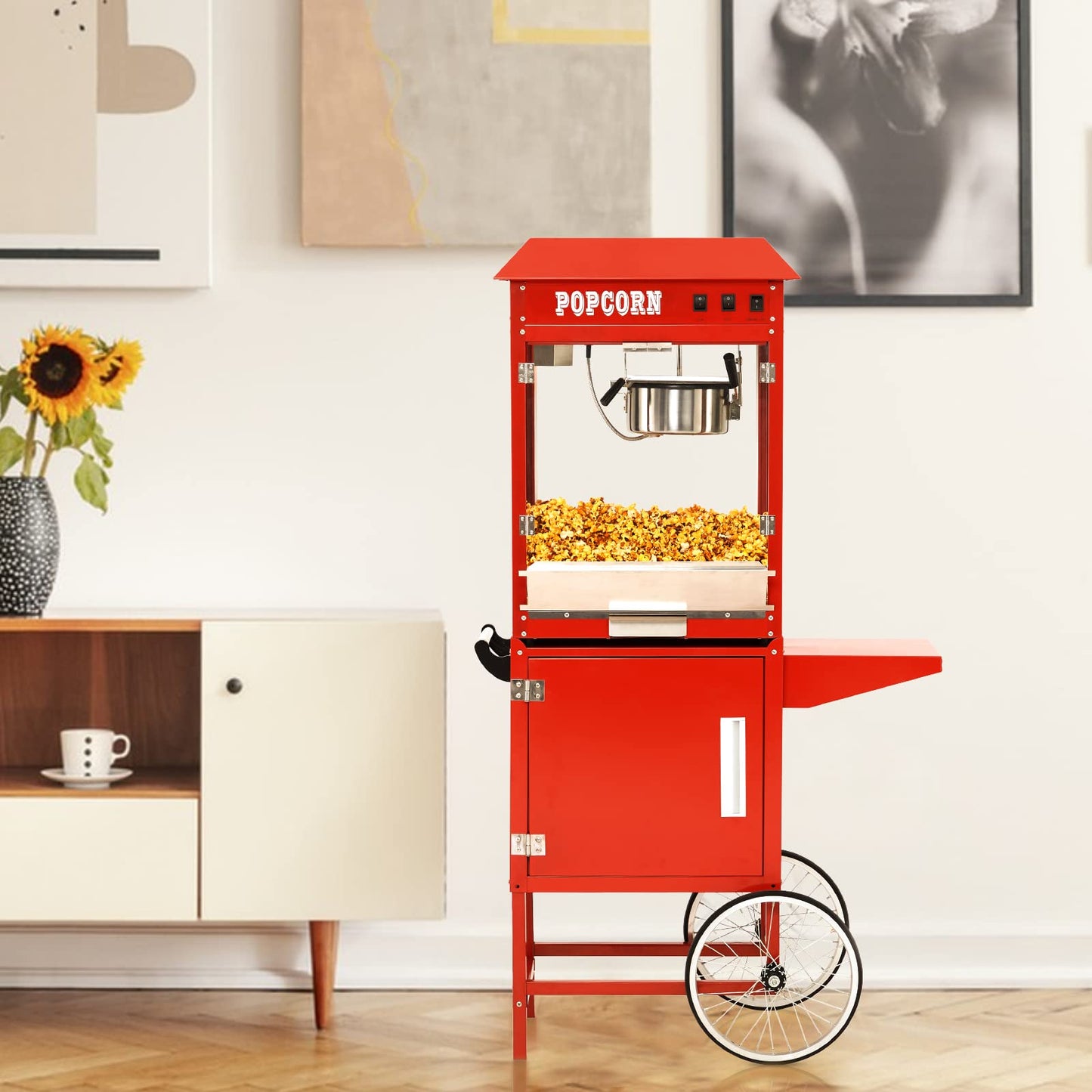 Takywep Commercial Popcorn Machine Cart, Popcorn Maker with 10 Oz Kettle Makes Up to 64 Cups, 3-Switch Control, Theater Style Popcorn Poppers