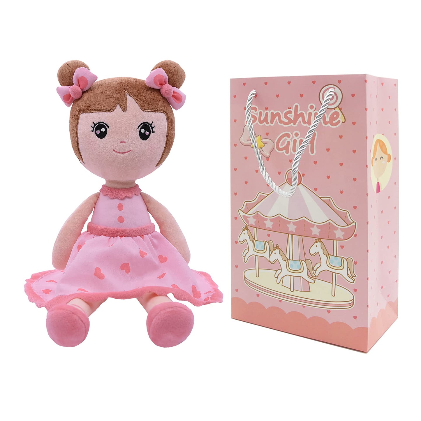 Conzy Stuffed Baby Doll Gifts for Girl 44CM Super Soft Buddy Cuddly Baby Girl Plush Toy Gifts wtih Gift Bag 17.3 Inches in Standing (Pink)