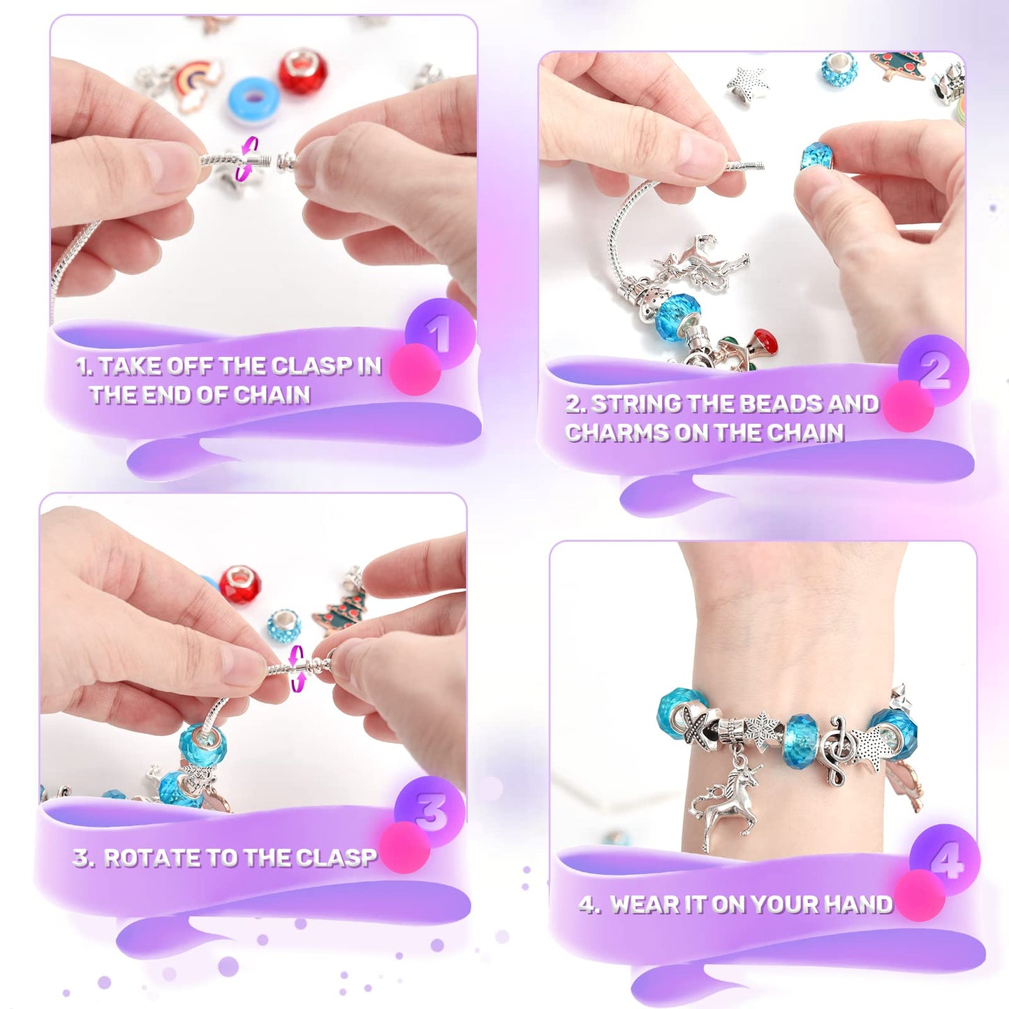 ZOOI Bracelet Making Kit for Girls, Friendship Charm Bracelet Making Kit, Arts and Crafts for Kids Girls Ages 8-12, Girl Toys Age 6-8, Jewelry Making Kit, Crafts Gifts for 6-12 Year Old Girl Purple