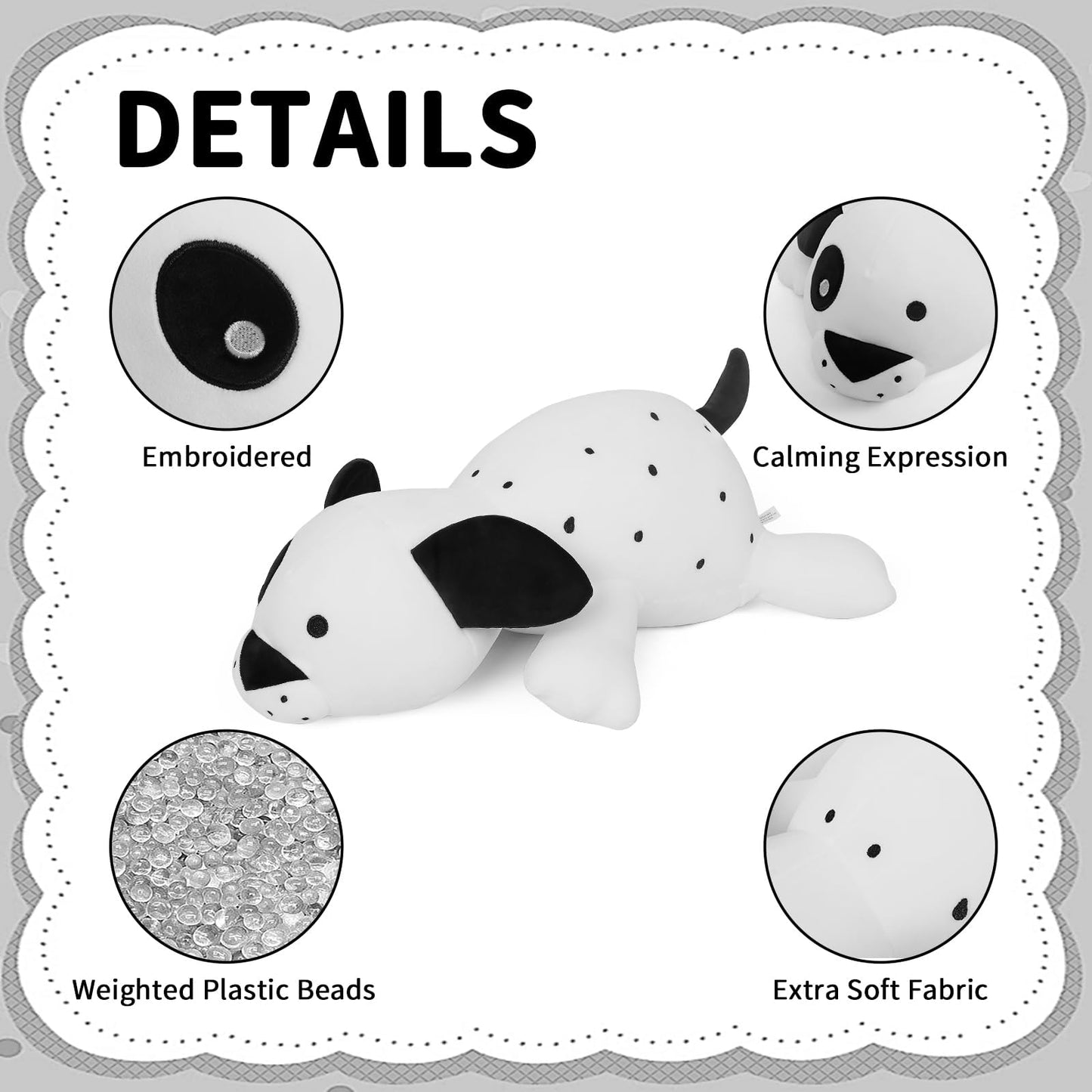 FLORVIV Weighted Dog Stuffed Animals Weighted Puppy Plush Toy 24" 4.2lb Cute Dalmatians Hugging Dolls Plushies Pillows for Boys and Girls (White & Black)