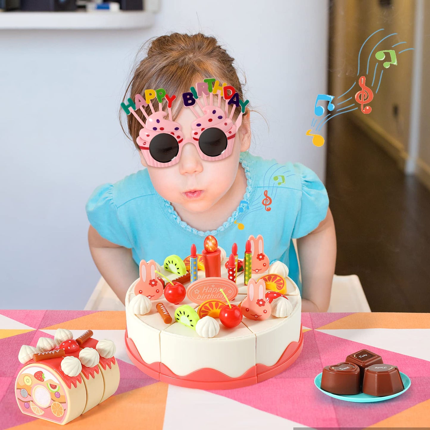 82 PCS Birthday Cake Food Play Set - Food Toy Pretend Cutting Play Cake Desserts Ice Cream and Donuts Food Toys - Birthday Gifts Toy Set for Boys Kids Girls