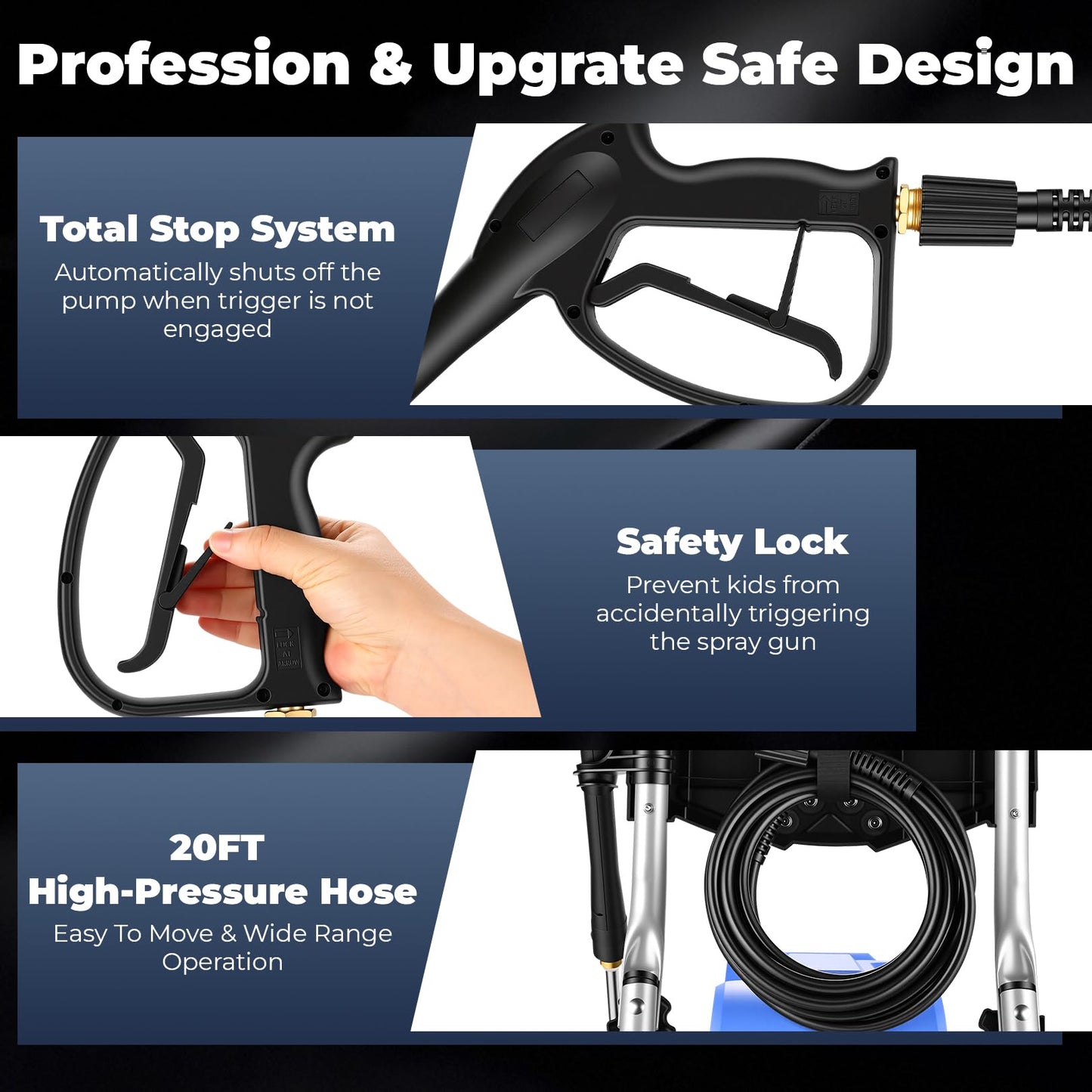 MAX 5000 PSI 4GPM Pressure Cleaner, 33FT Hose 3L Soap Bottle Professional Power Cleaner with 5 QC Nozzles 8" Wheels, Commercial Plug Powered Pressure Cleaner for Home Floor Car Yard, Blue, 27LBS