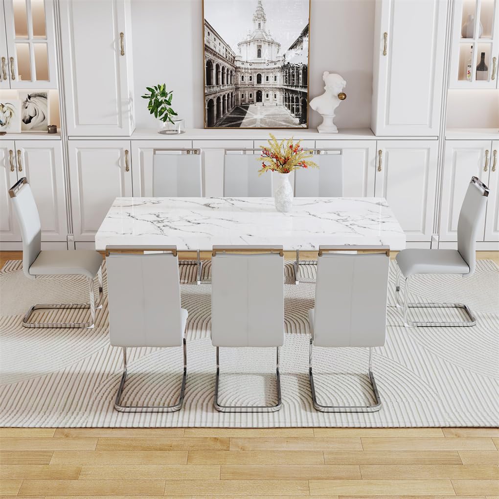 BAOPIN 79" Faux Marble Dining Table Set for 8, Dining Room Table Set for 8, Dining Table and Chairs Set for 8