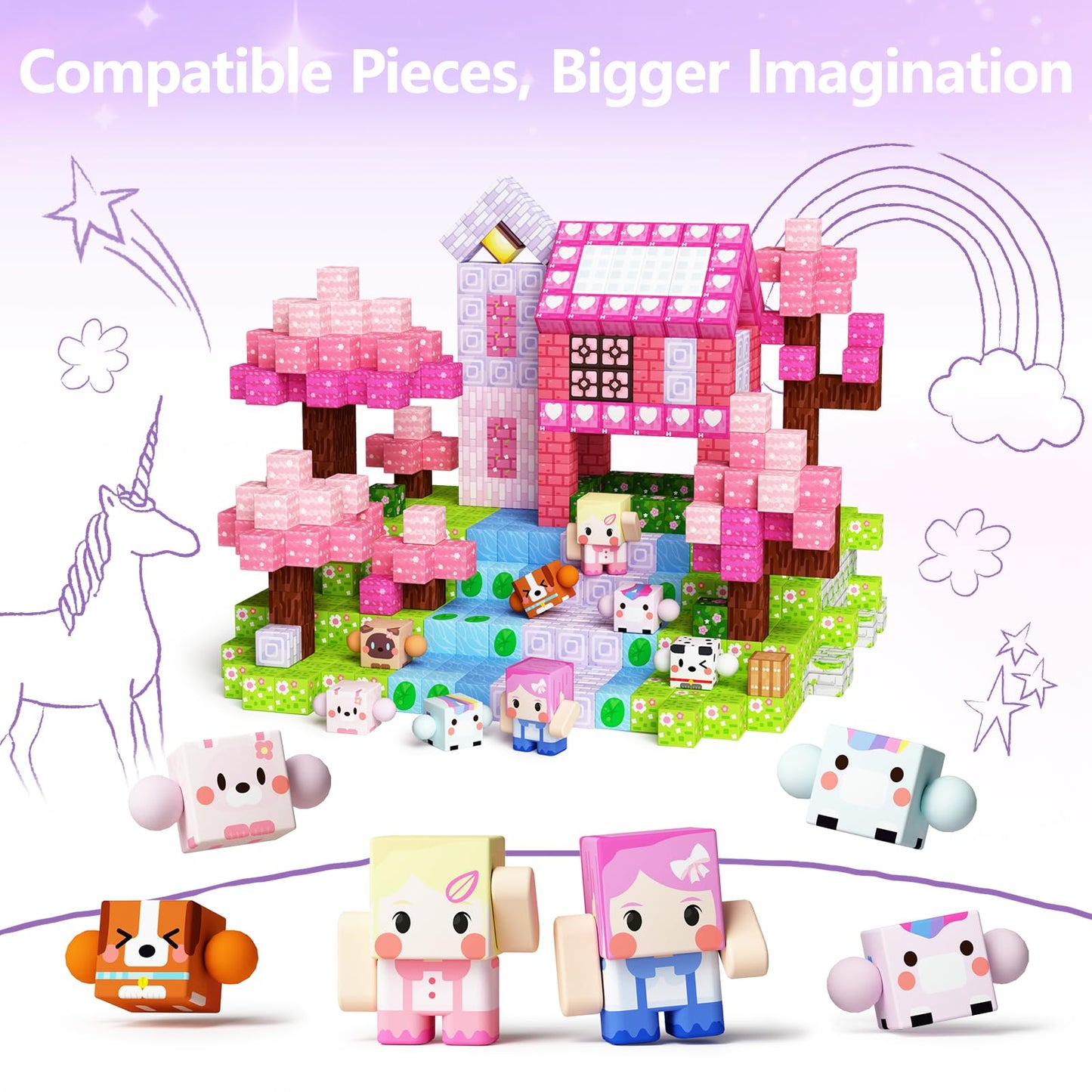 GobiDex 8PCS Magnetic Figures Playset Rotatable Animal & Character Toys for Kids, Toddlers Sensory Pretend Play Travel Toys Compatible with Magnet Blocks