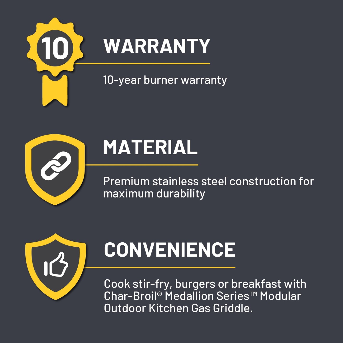 Char-Broil Medallion Series Modular Outdoor Kitchen Convective 1-Burner Propane Gas Stainless Steel Griddle - 463246318