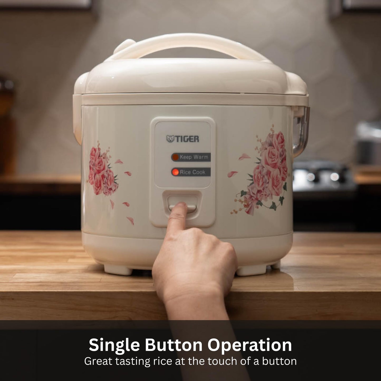 Tiger JAZ-A18U-LF 10 Cup Capacity White Rice Cooker with Non-Stick Inner Pot, Retractable Power Cord, and Keep Warm up to 12 hours (Flower)