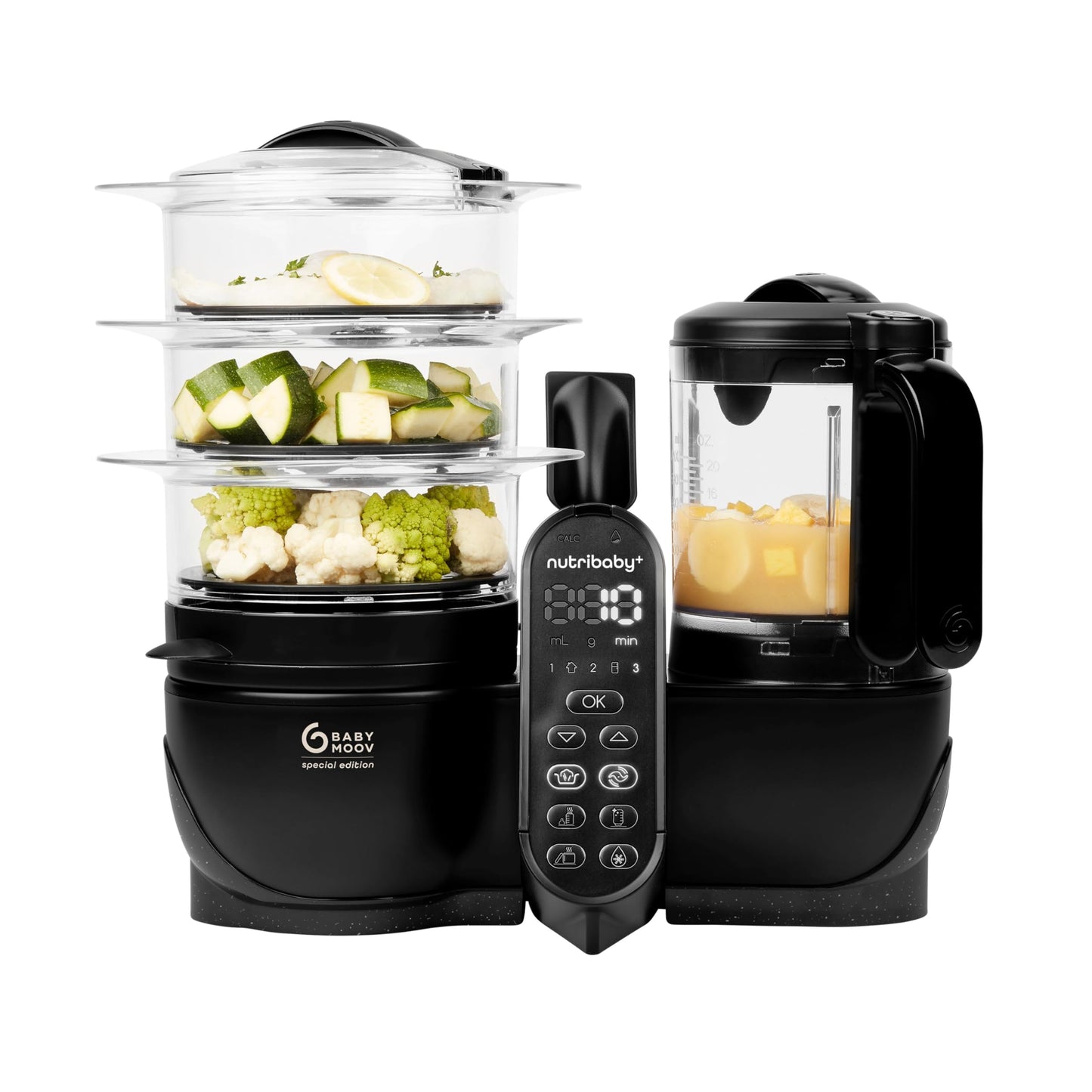 Babymoov Duo Meal Station XL, 6 in 1 Food Processor with Steamer, Multi-Speed Blender, Warmer, Defroster & Sterilizer (Nutritionist Approved), Black