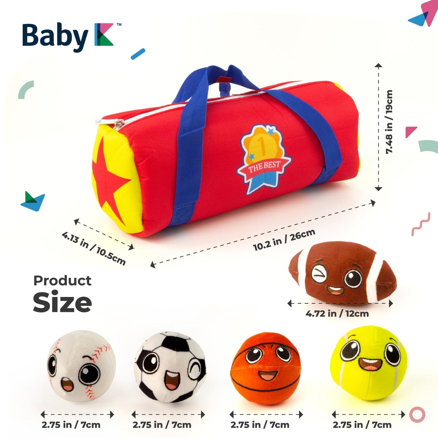 My First Sports Bag with 5 Plush Sports Balls - Rattle Ball with Sound - Sensory Toys for 1 Year Old - Toys for Toddler - Rattles Gift for 1 Year Old