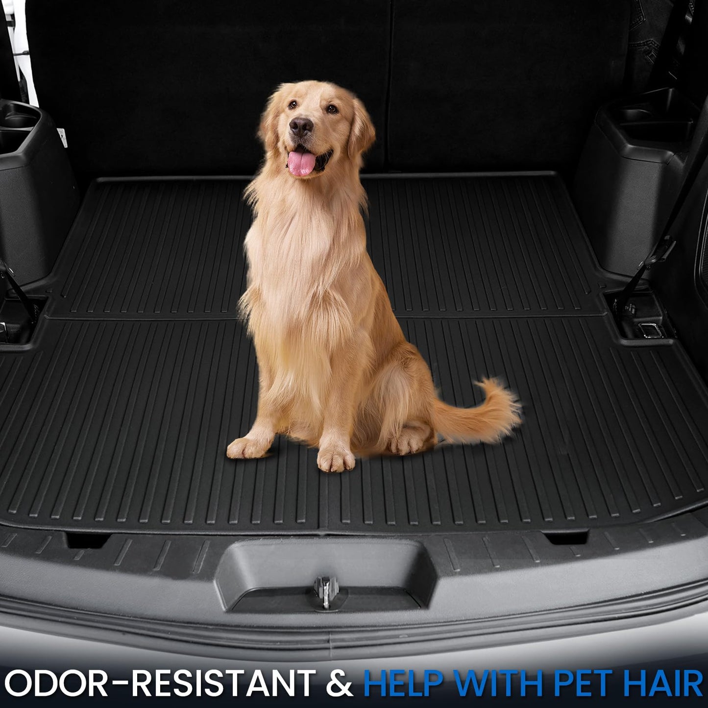 JOULARISE Floor Mats Cargo Mat Set for 2015-2019 Ford Explorer 7 Seats, All Weather TPE Cargo Liner Trunk Lower Mat Door Sill Guards Accessories (15-19 | 7 Seats Floor Mats Set)
