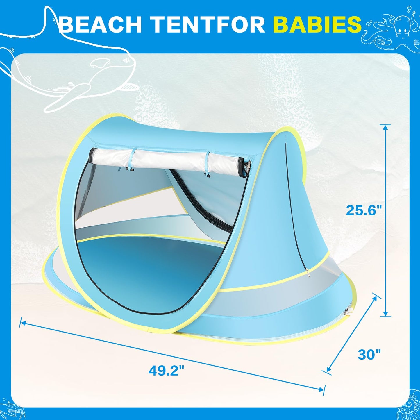 Baby Beach Tent, Pop Up Toddler Travel Tent for Boys or Girls, Sun Shade for Toddler Camping, Infant Portable Sun Shade, Summer Beach Baby (Blue Baby Tent)