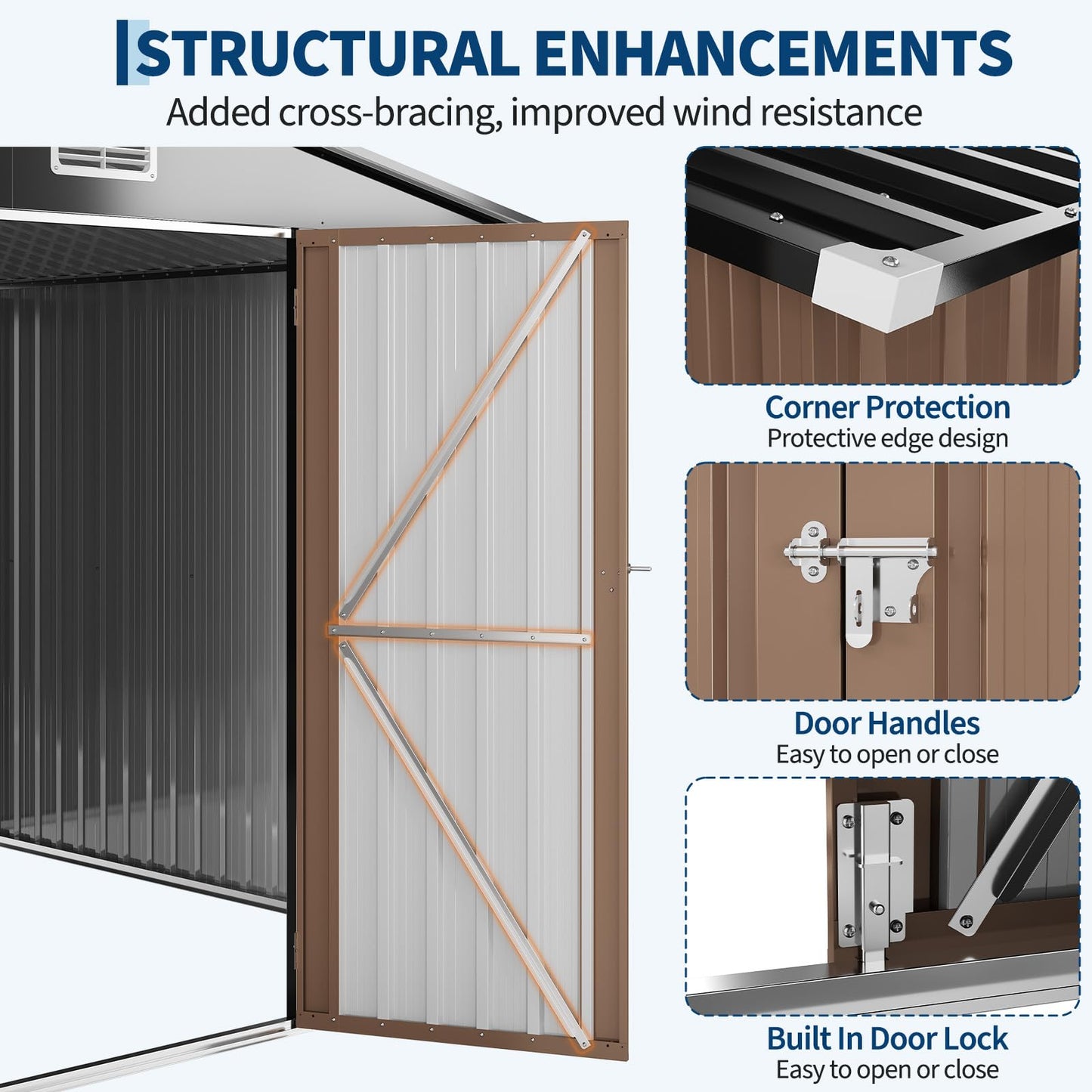 GarveeLife 12 X 10 ft Outdoor Storage Shed, Metal Garden Sheds & Outdoor Storage with Updated Frame Structure, Backyard Garden Terrace Tool Shed for Backyard, Lawn, Patio, Bike Storage, Brown