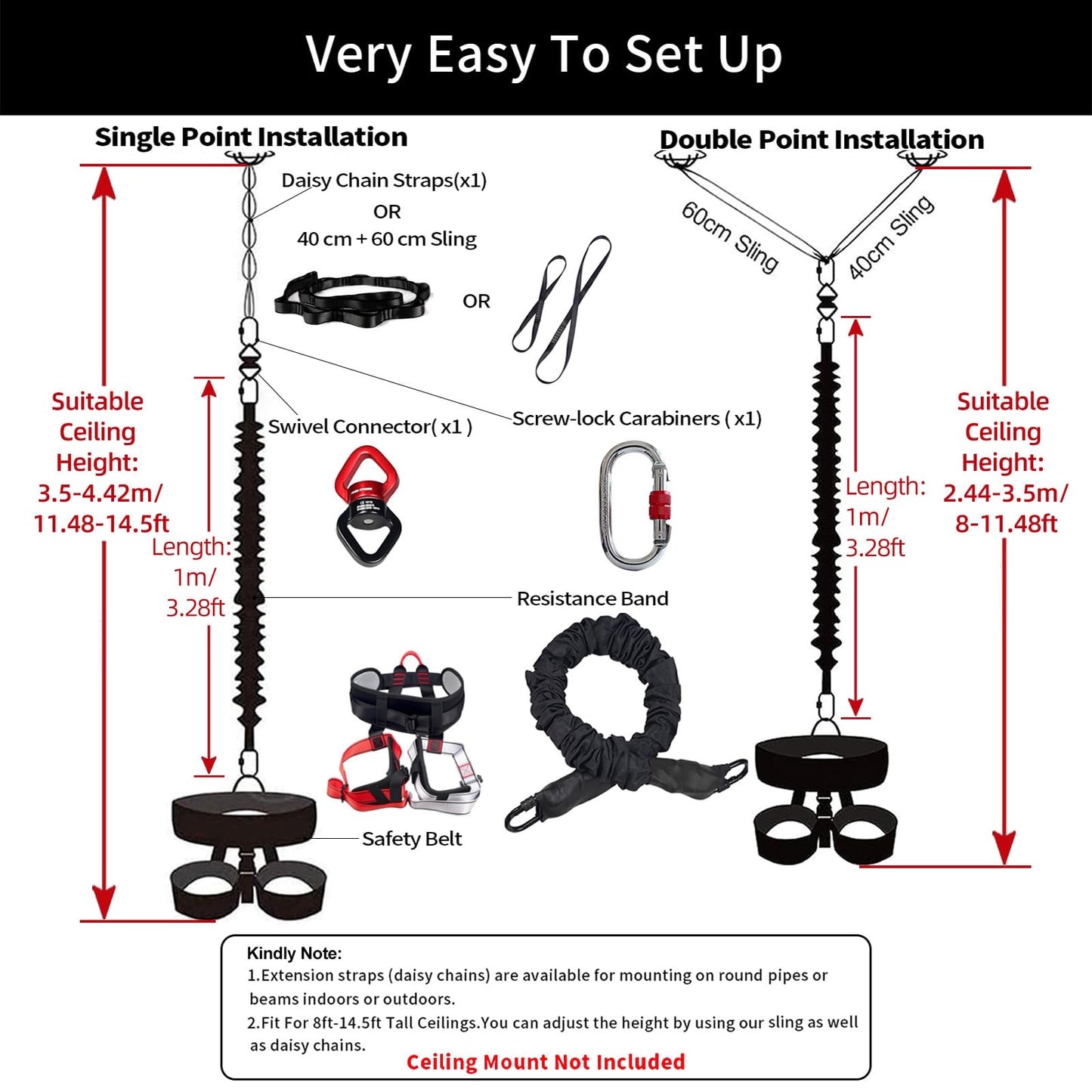 PRIOR FITNESS Bungee Fitness Set, Professional 4D Flying Exercise Bungee Kit with Rigging Hardware Heavy Duty Bungee Dance Rope Sturdy Antigravity Bungee Workout Equipment for Home Gym Studio XXXXL