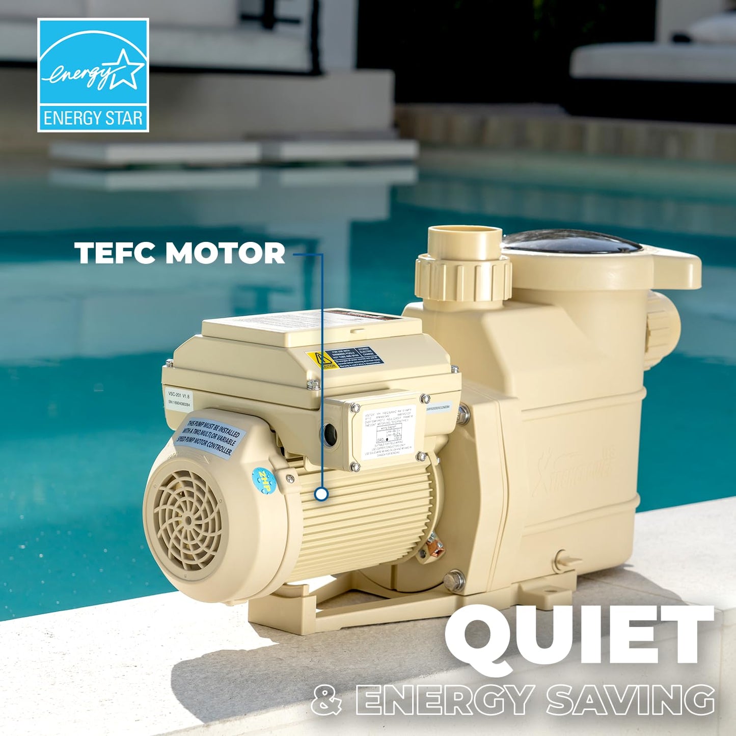 XtremepowerUS 3HP Variable Speed High-Flo Pool Pump In-Ground Pool 230V, 1-1/2” & 2” Pipe Adapters Energy Star Certified