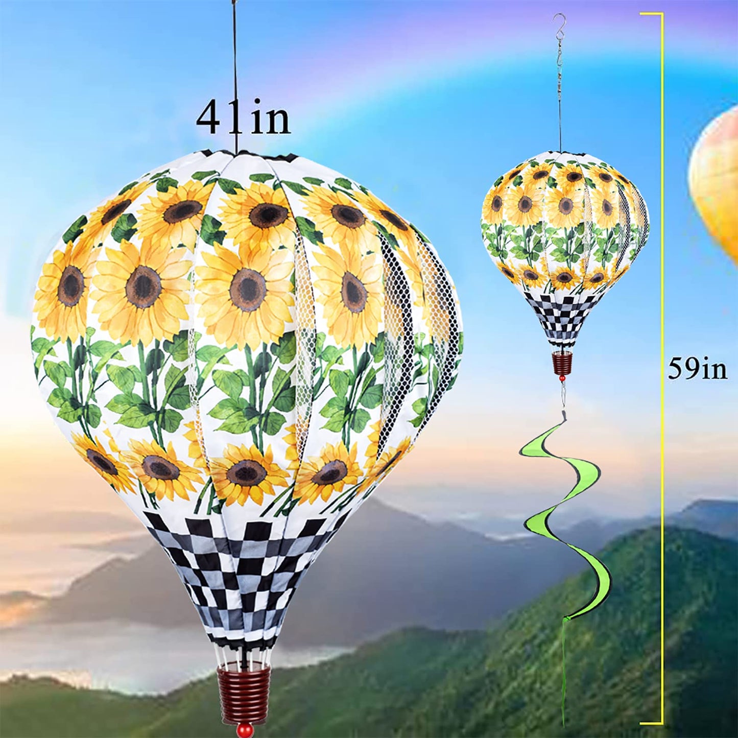 Giant Sunflower Hot Air Balloon Garden Wind Spinners Large Pinwheels Whirligigs Windmill Toys for Kids Yard Decor Lawn Decorations Outdoor Whirlygig Windmills Wind Twister Everyday 59" L 2Pack