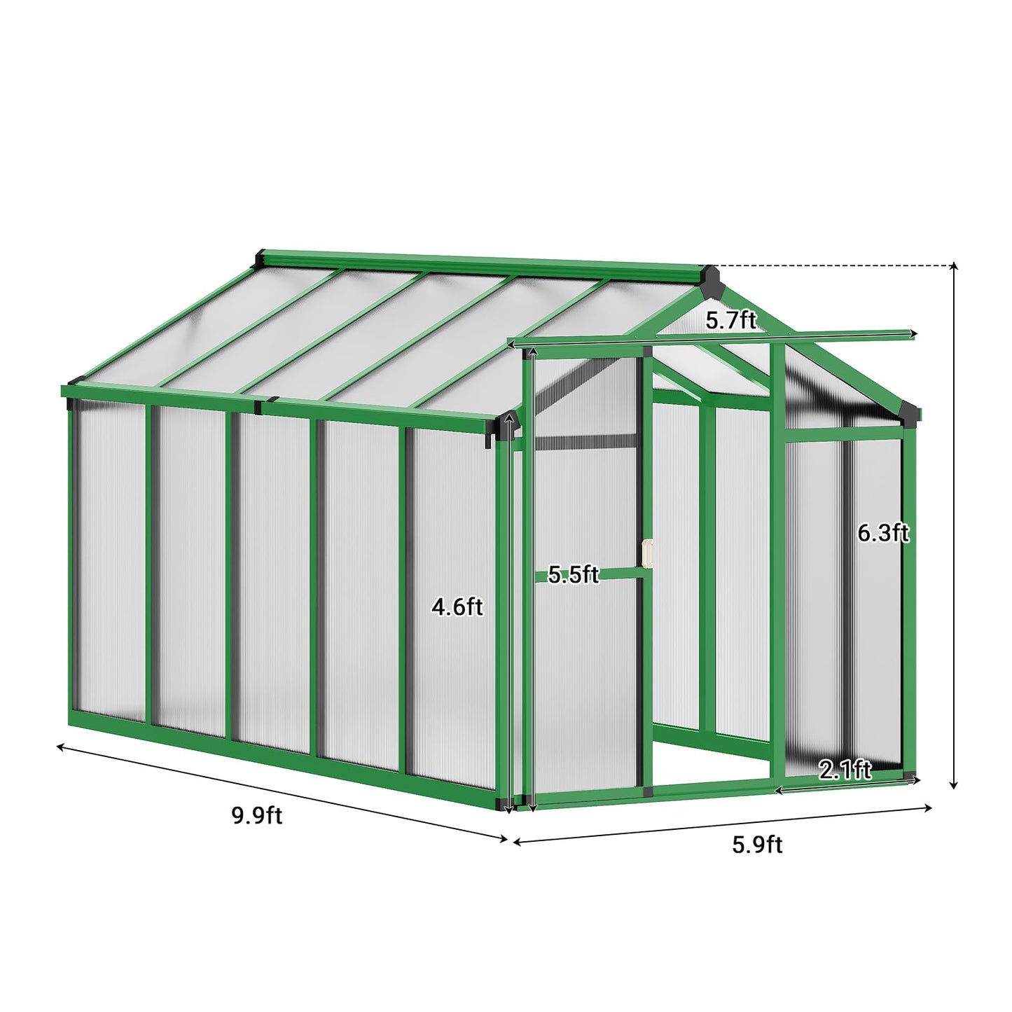 6 X 10 Greenhouse, Greenhouses for Outside, Polycarbonate Greenhouse with Aluminum Frame, Lockable Door and Ajustable Roof Vent for Backyard, Green Houses for Outside Garden Backyard, Patio