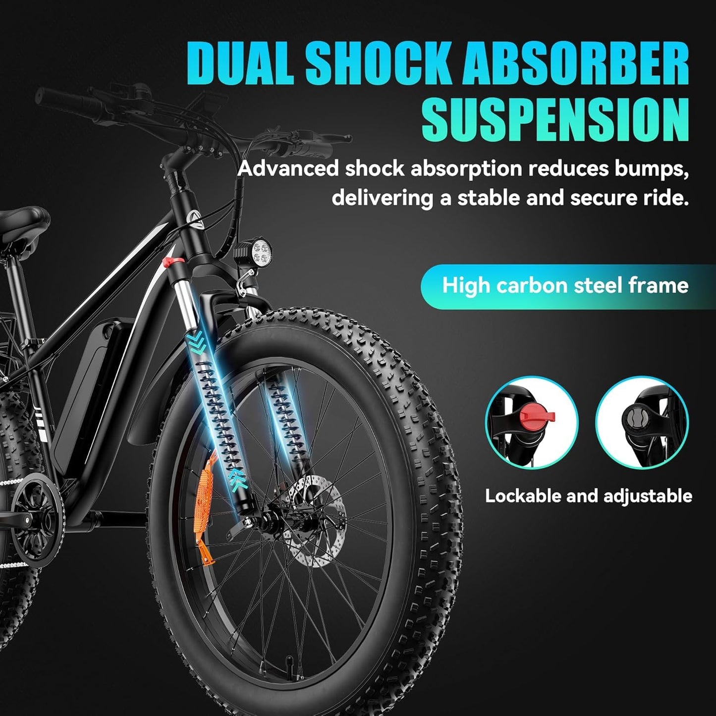 SUNTIBYE EB26 Peak 1500W Electric Bike for Adults with 26" Fat Tire and Removable 48V15AH Battery Electric Bicycles Mountain Dirt eBikes 28mph 60 Miles 7 Speed Gears E-Bike for Off-Road Commute,Blue