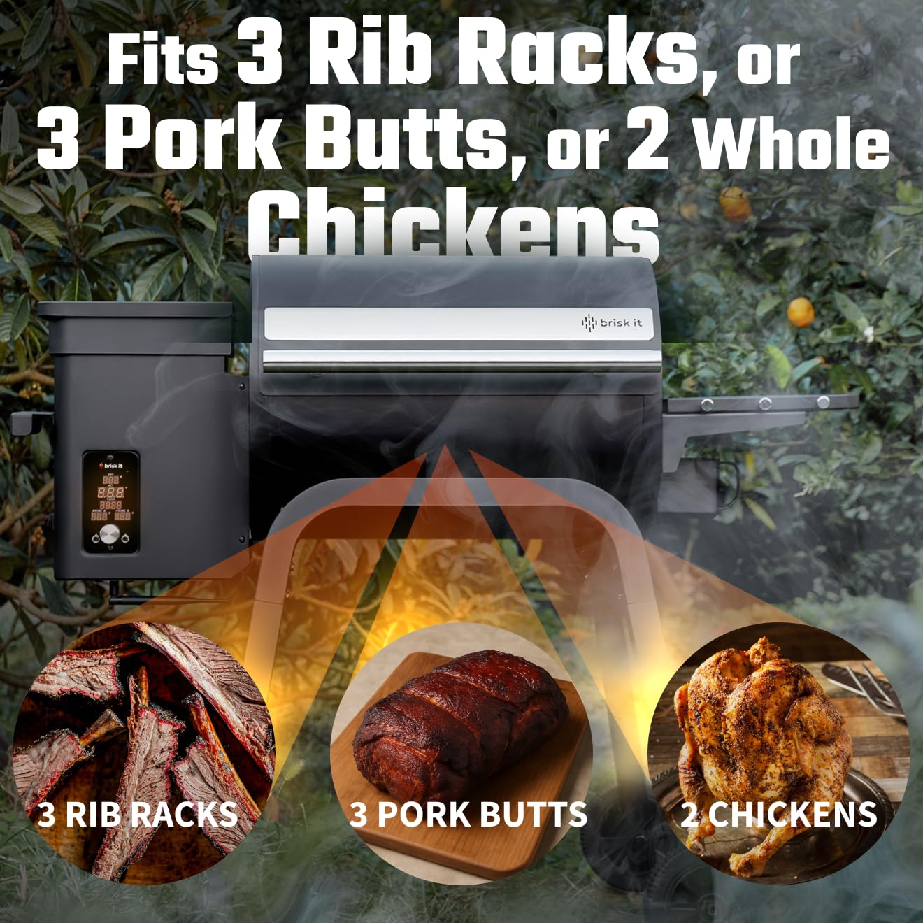 Brisk It Zelos-450 Electric Wood Pellet Smoker Grill With Grill Cover– A.I. Smart BBQ Grill with WiFi, 450 sq.in Cooking Area,7-in-1 Outdoor Grill & Smoker, PID Controller (Up to 500°F), Meat Probe