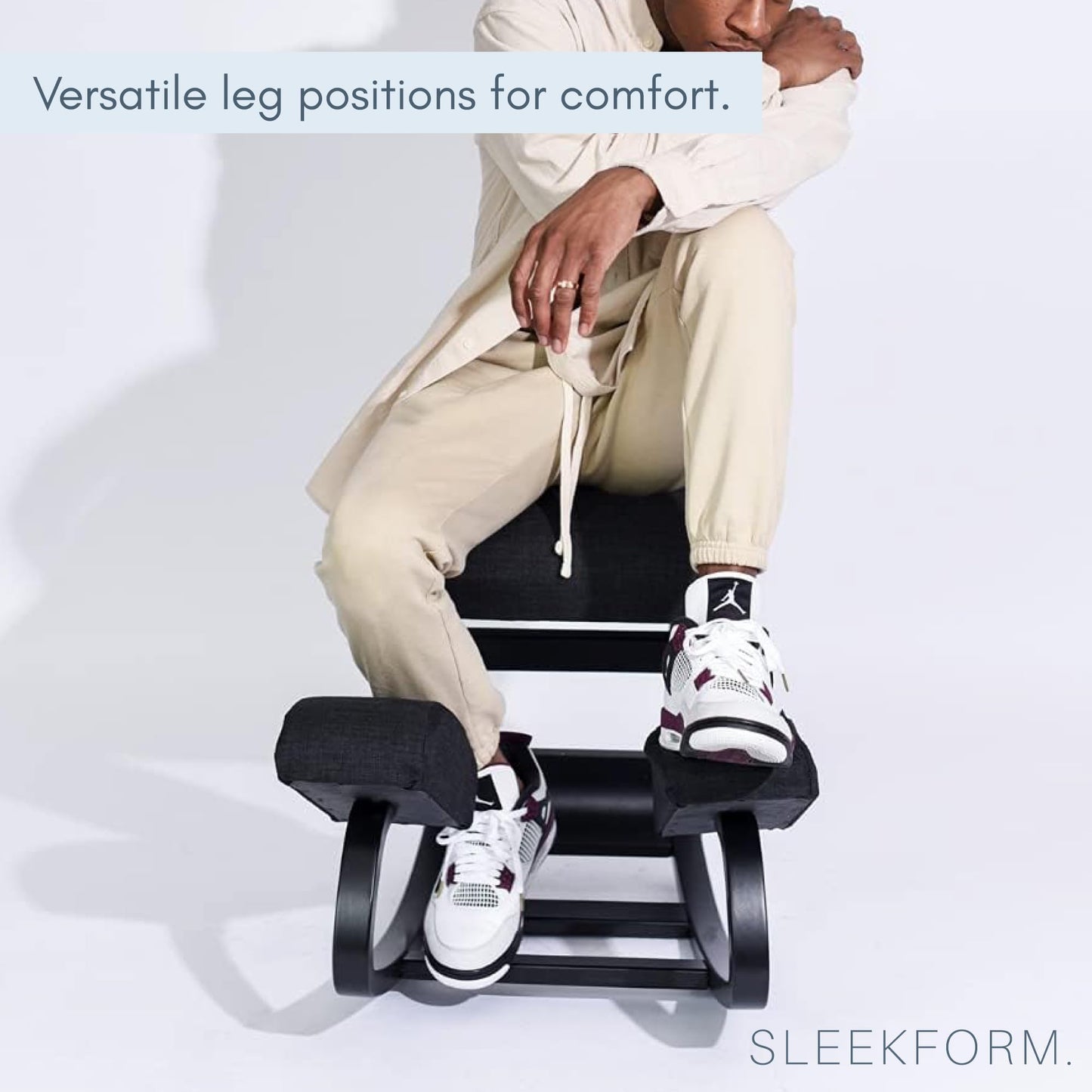 SLEEKFORM Ergonomic Kneeling Chair - Rocking Balancing Wood Knee Stool | Posture Correcting for Bad Backs, Neck Pain & Spine Tension Relief | Orthopedic Balance Seat & Thick Comfortable Knees Cushions