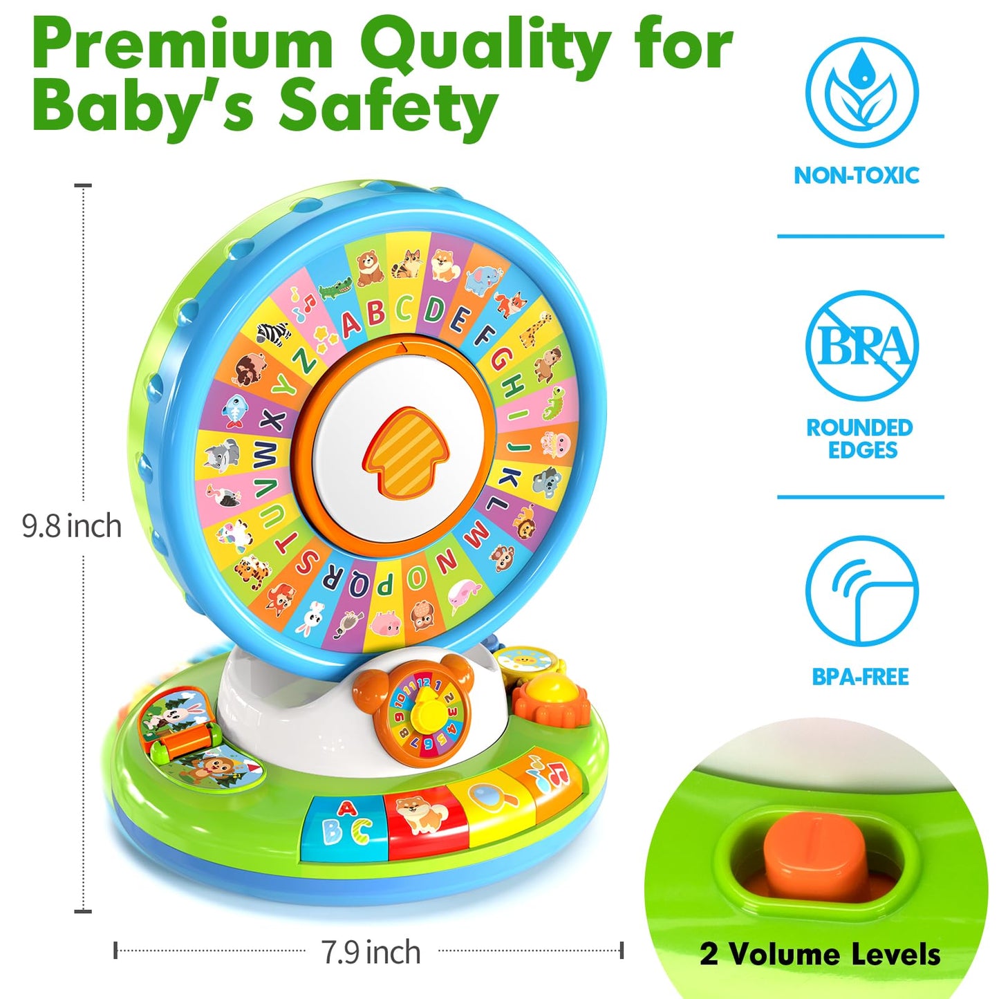 Duchong Learning Toy for Kids 1 2 3 Year Old Boys Girls, Spin and Sing Alphabet Zoo with Sounds, Interactive Educational Toys for Toddler 2-3, First Christmas 1st Birthday Gifts Toy