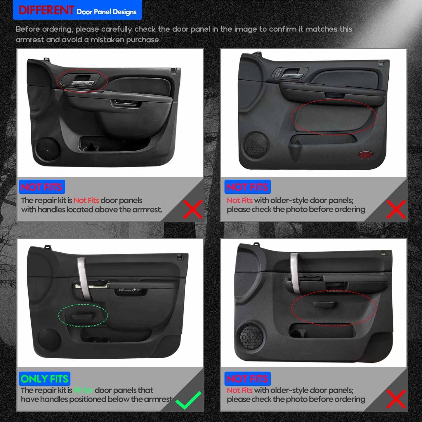 Left Driver & Right Passenger Side Armrest Repair Kit Fit for Chevy Silverado 1500 2500HD 3500HD 2010-2014 For GMC Sierra 1500 2500 HD 3500 HD 2010-2014 Door Panel with Release Handle Below Armrest