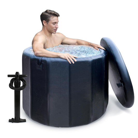 AWEMUFA Cold Plunge Tub for Athletes, 100 Gallon Inflatable Ice Bath Tub Water Chiller Compatible, Portable Ice Tubs for Cold Plunge with Insulated Lid for Outdoor & Indoor Recovery