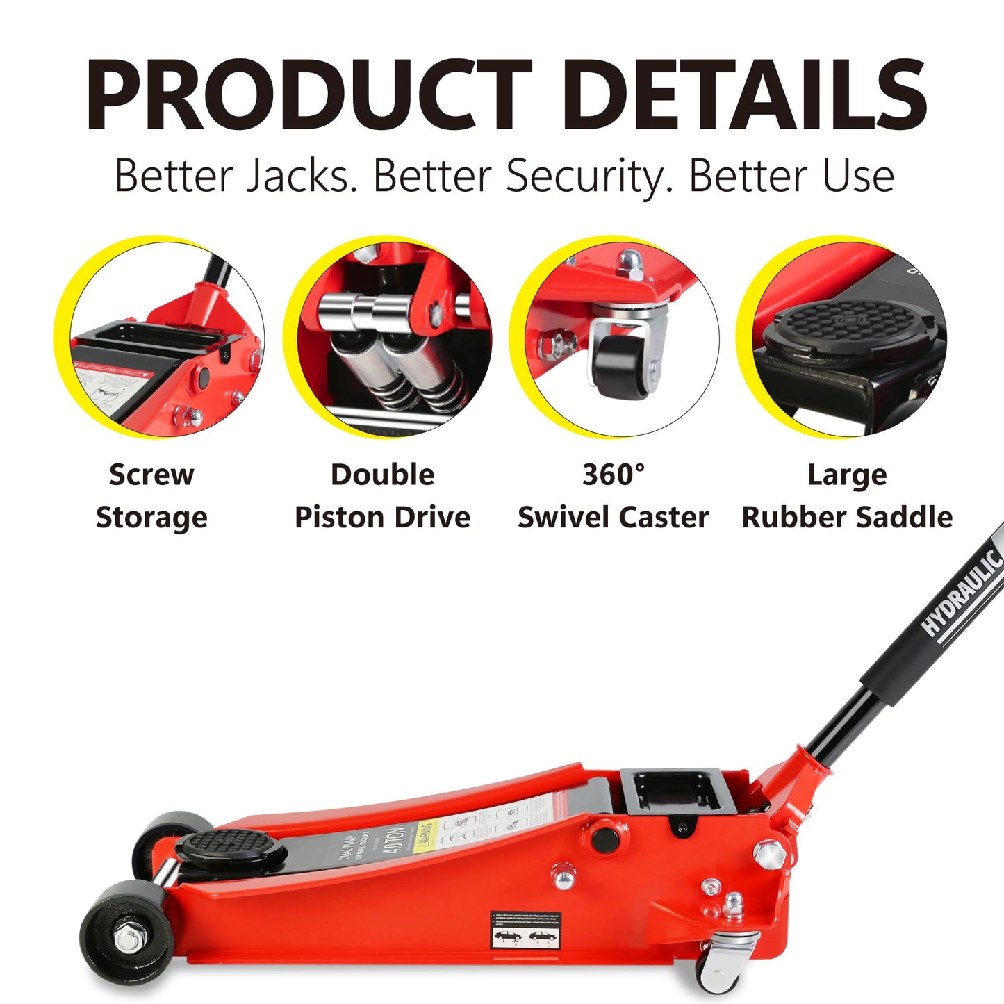 Elefesign 4T(8000) Low Profile Floor Jack, Steel Racing Floor Jack with Dual Pistons Quick Lift Pump, Car Jack Hydraulic AutoLifts for Home Garage, Hydraulic Floor Jack Lifting Range 4"-21"