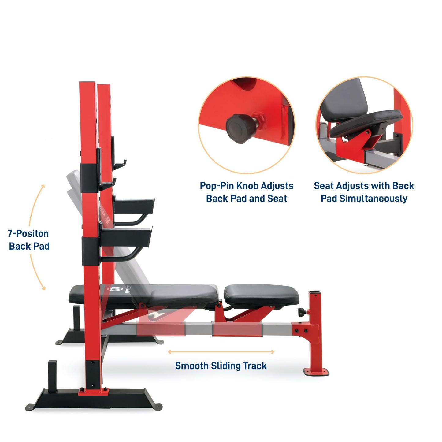 Marcy Deluxe Olympic Weight Bench with Adjustable Back and Bar Catch and Optional Arm Curl, Leg Developer, Lat Tower Attachments (Sold Separately), Personal Home Gym for Strength Training, Weightlifting