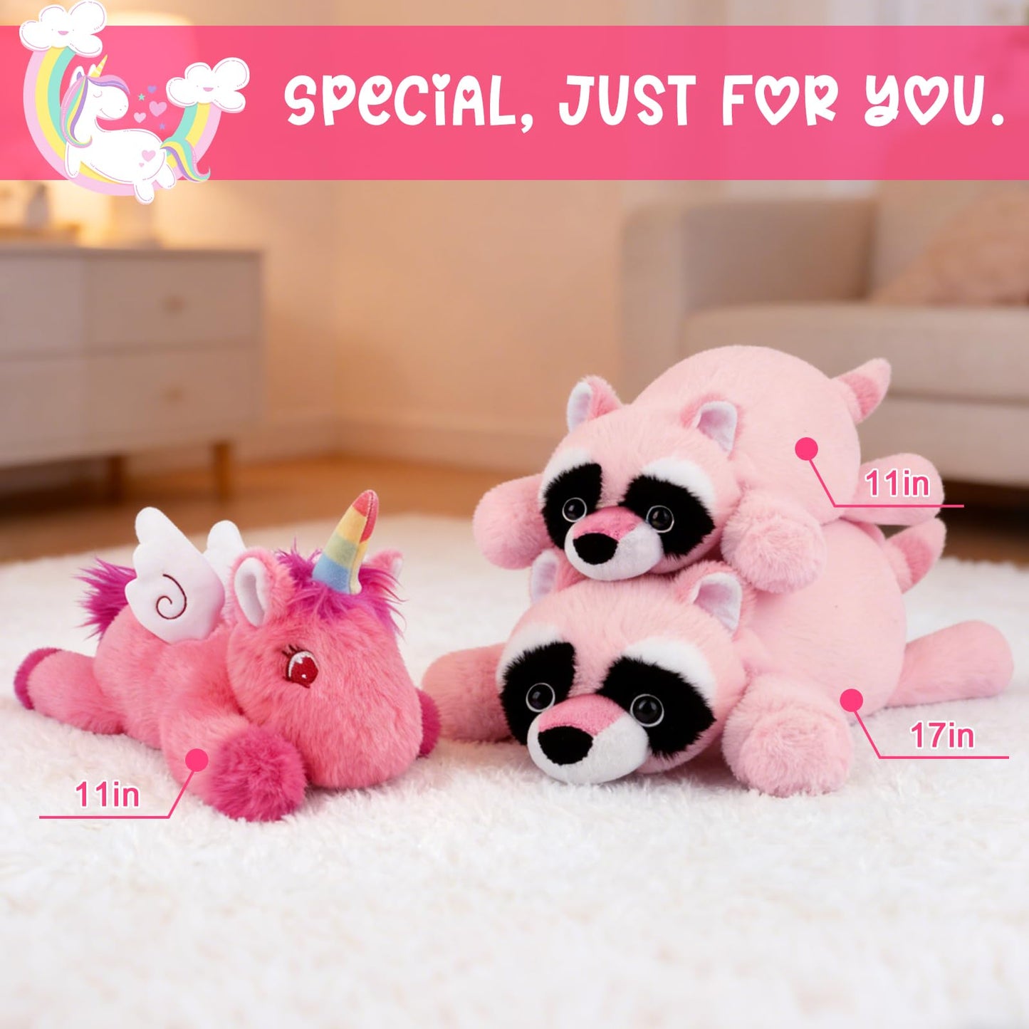 Slojkardon Weighted Unicorn Plush - 11" Pink Unicorn Stuffed Animal for Girls, Cute Huggable Weighted Stuffed Animals Soft Sensory Plushie Toy 0.8 lbs, Birthday Gifts for Kids & Adults